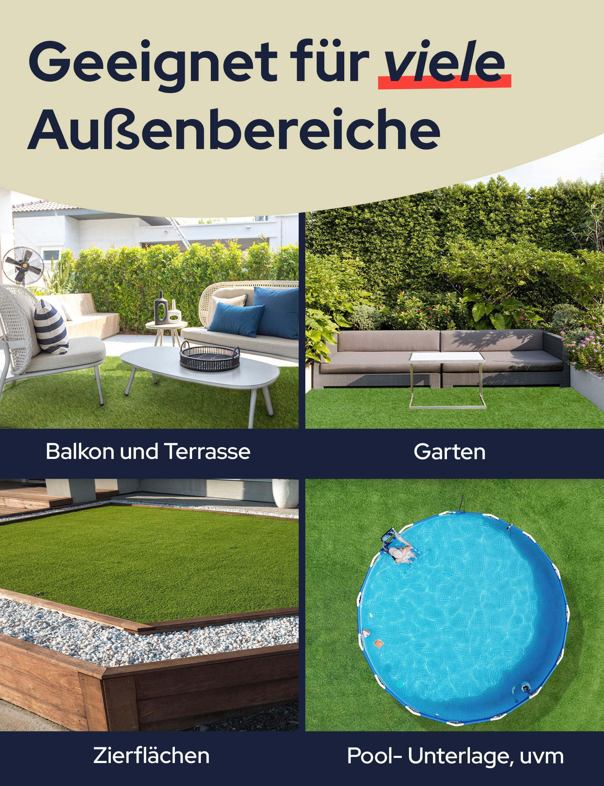 Primaflor-Ideen in Textil Kunstrasen »COLORADO«, rechteckig, 30 mm Höhe, mit Drainagefunktion, ideal für Balkon & Terrasse
