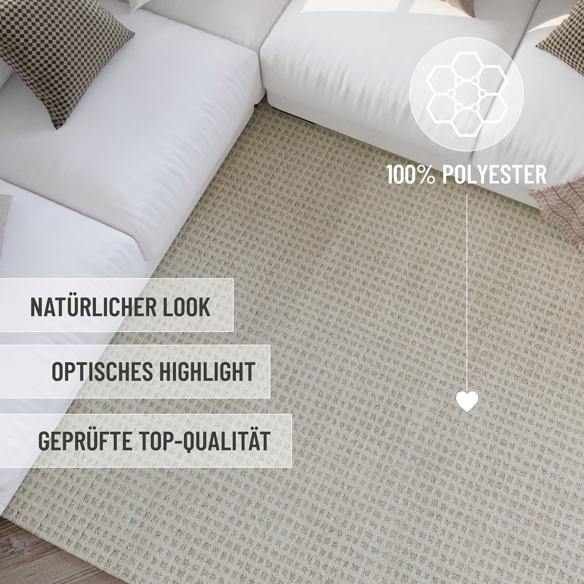 Wecon home Teppich »Hamptons THIRTY«, rechteckig, 17 mm Höhe, Läufer, Kurzflor, Wohnzimmer, Schlafzimmer, elegant, robust, kariert