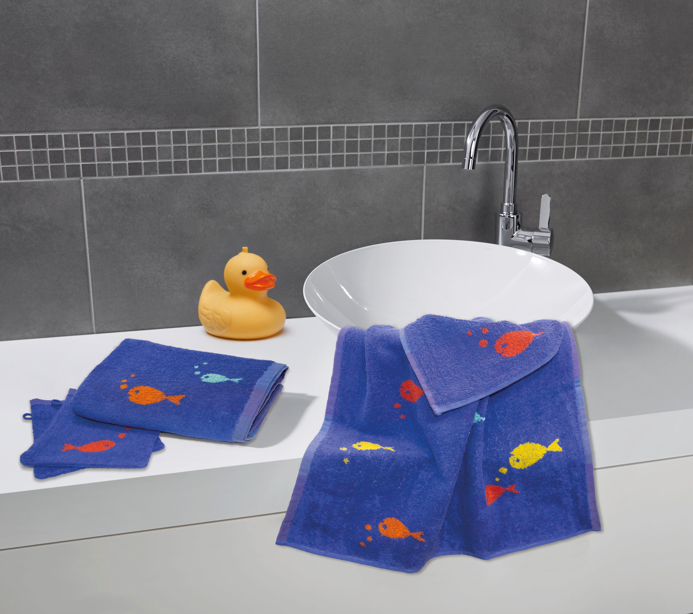 Dyckhoff Handtuch Set »Fische«, Set, 4 tlg., Frottier, Set: 2 Handtücher und 2 Waschhandschuhe