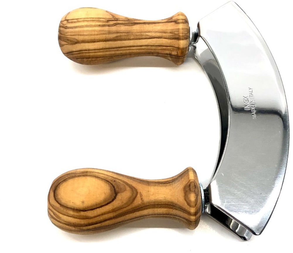 Olivenholz-erleben Wiegemesser »DESIGN mit gedrechselten Griffen aus Olivenholz«, (1 tlg.), Doppelklinge aus Edelstahl, gedrechselte Griffe, angenehme Haptik