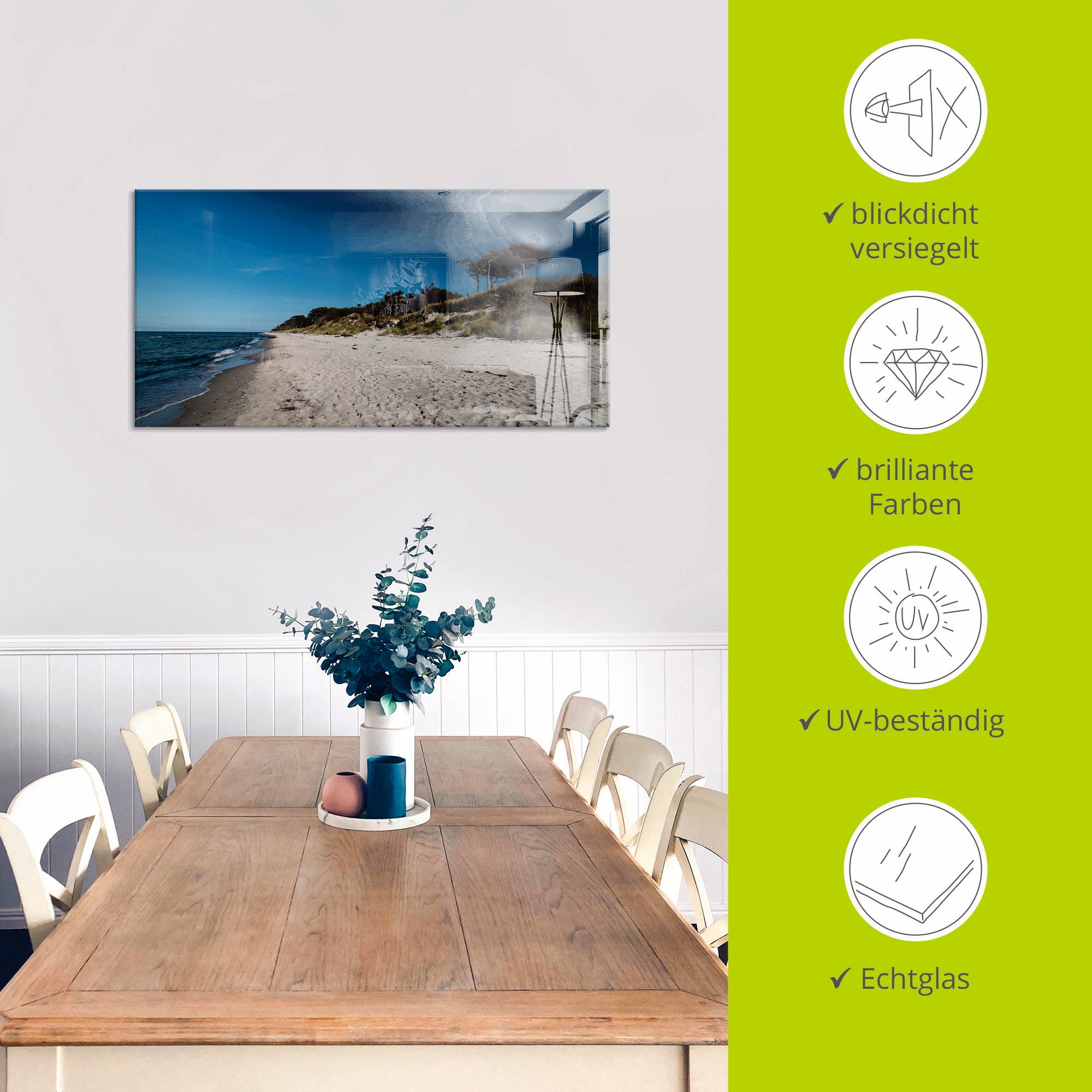 Artland Glasbild »Am Weststrand- Ostsee - Darss« Strand 1 Stk. tlg. in verschiedenen Größen