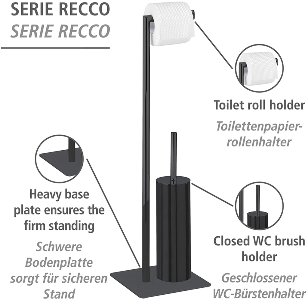 WENKO WC-Garnitur »Modell Recco«, aus Metall, Standgarnitur, Stahl, mit Toilettenpapierrollenhalterung und Klobürste