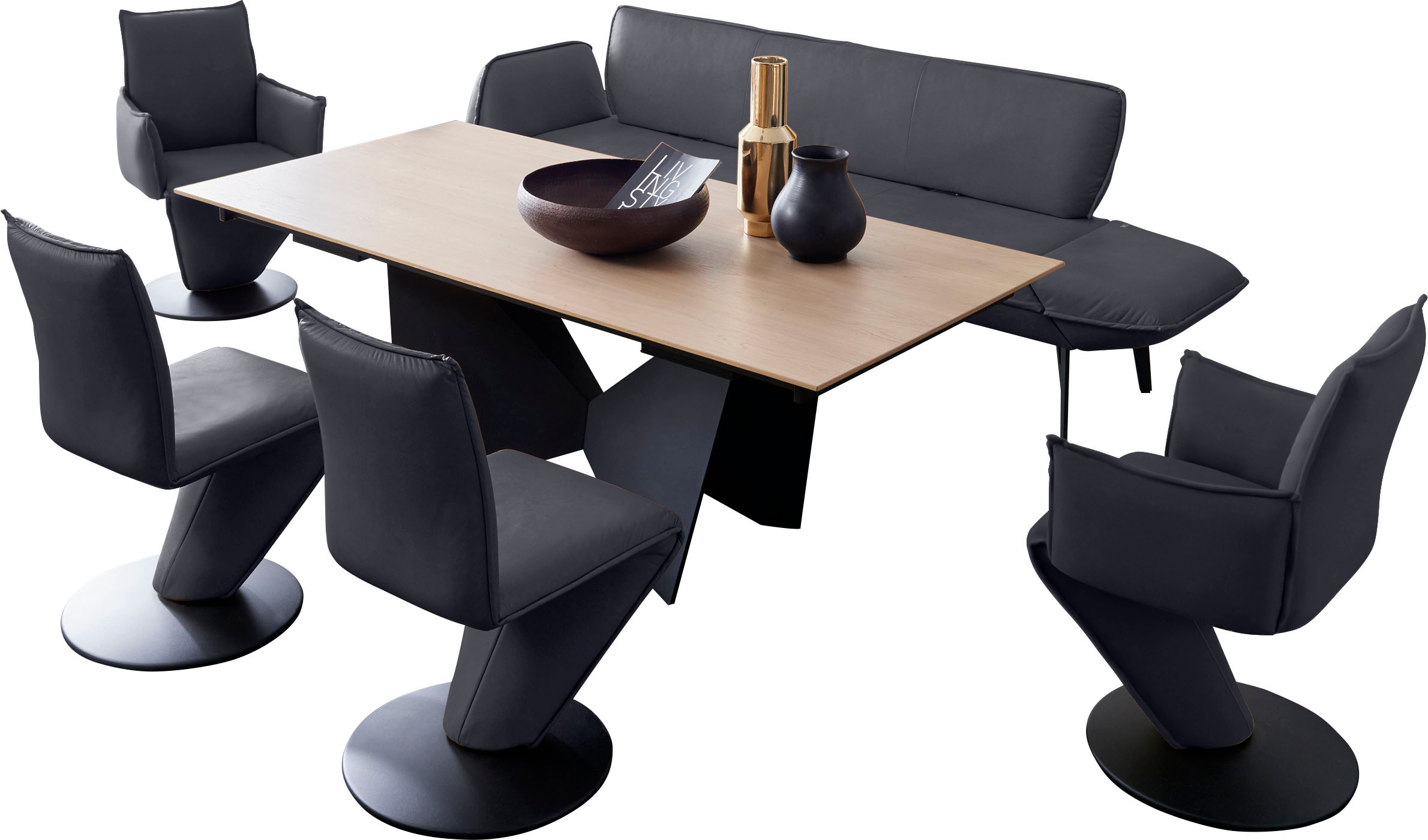 K+W Komfort & Wohnen Essgruppe »Drive«, (Set, 6 tlg.), 2 Drehstühle, 2 Drehsessel und Tisch mit Auszugfunktion 200-300cm