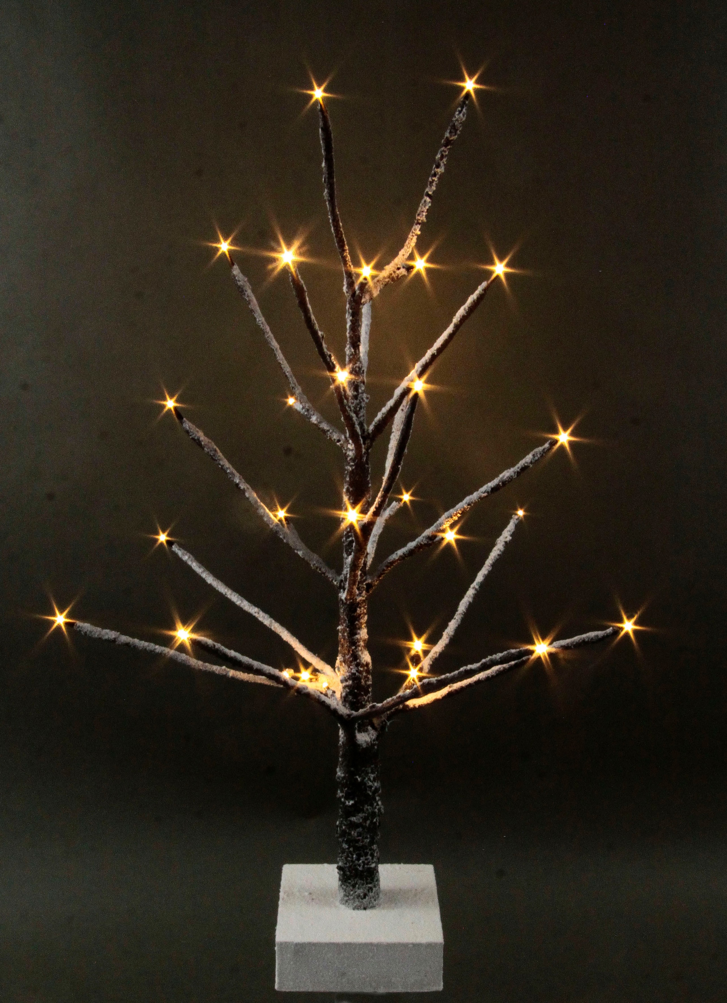I.GE.A. Dekobaum »Künstlicher Weihnachtsbaum, Kunstbaum, Weihnachtsdeko«, mit Kunstschnee und LED Beleuchtung auf Holzfuß, braun, Höhe ca. 65 cm