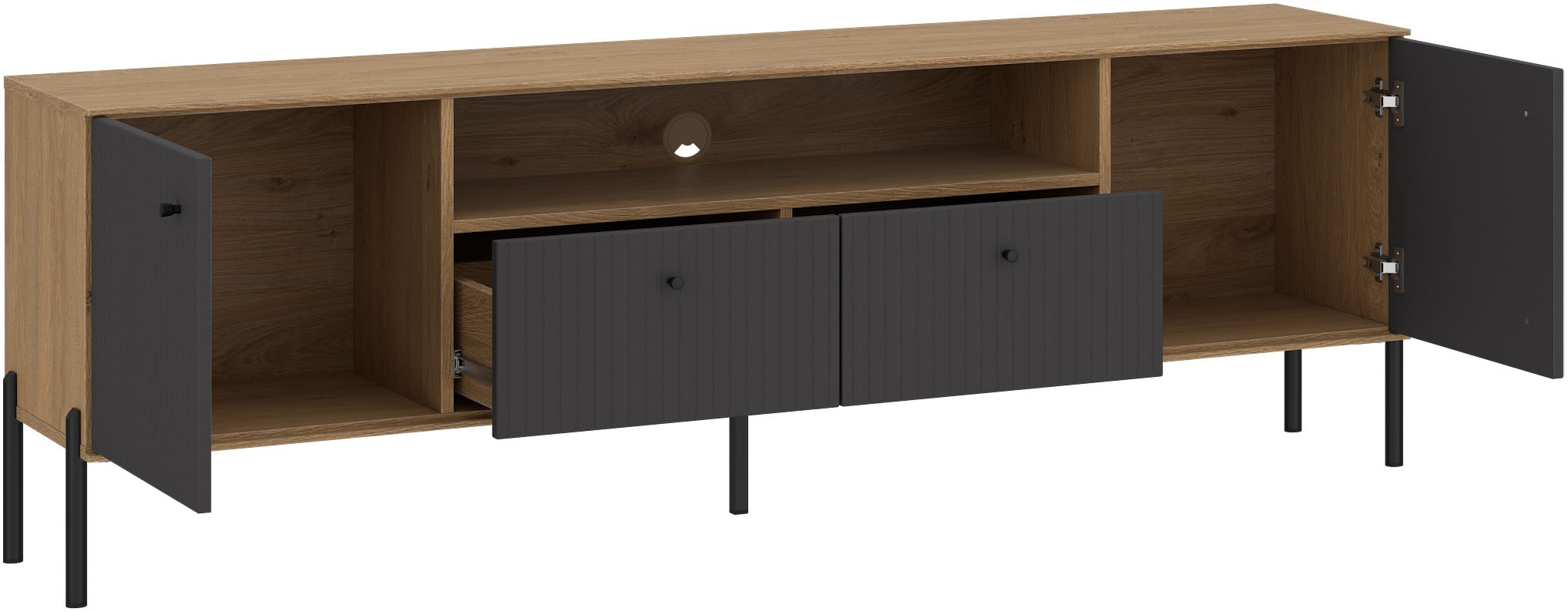 OTTO home Lowboard Lowboard, Breite 180 cm, mit geriffelten Fronten, auf Metallfüßen