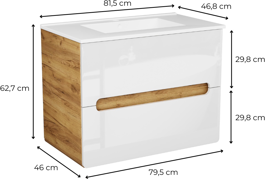 welltime Waschtisch »Lupo«, Badschrank mit Waschbecken,Soft Close,in verschiedenen Breiten (60,80)