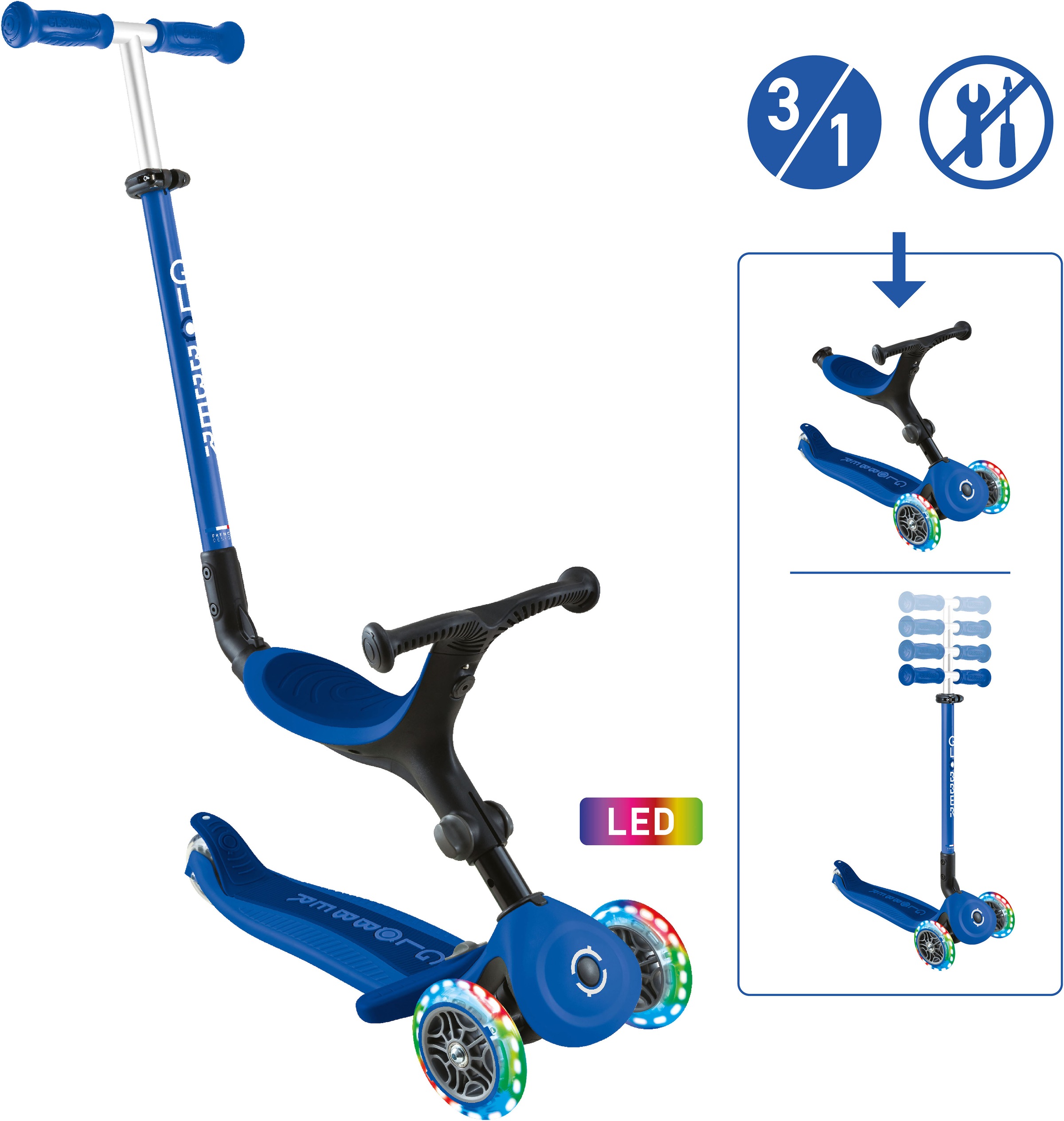 Globber Tretroller »GO-UP ACTIVE LIGHTS mit Leuchtrollen« Dreirad, Laufrad und Scooter