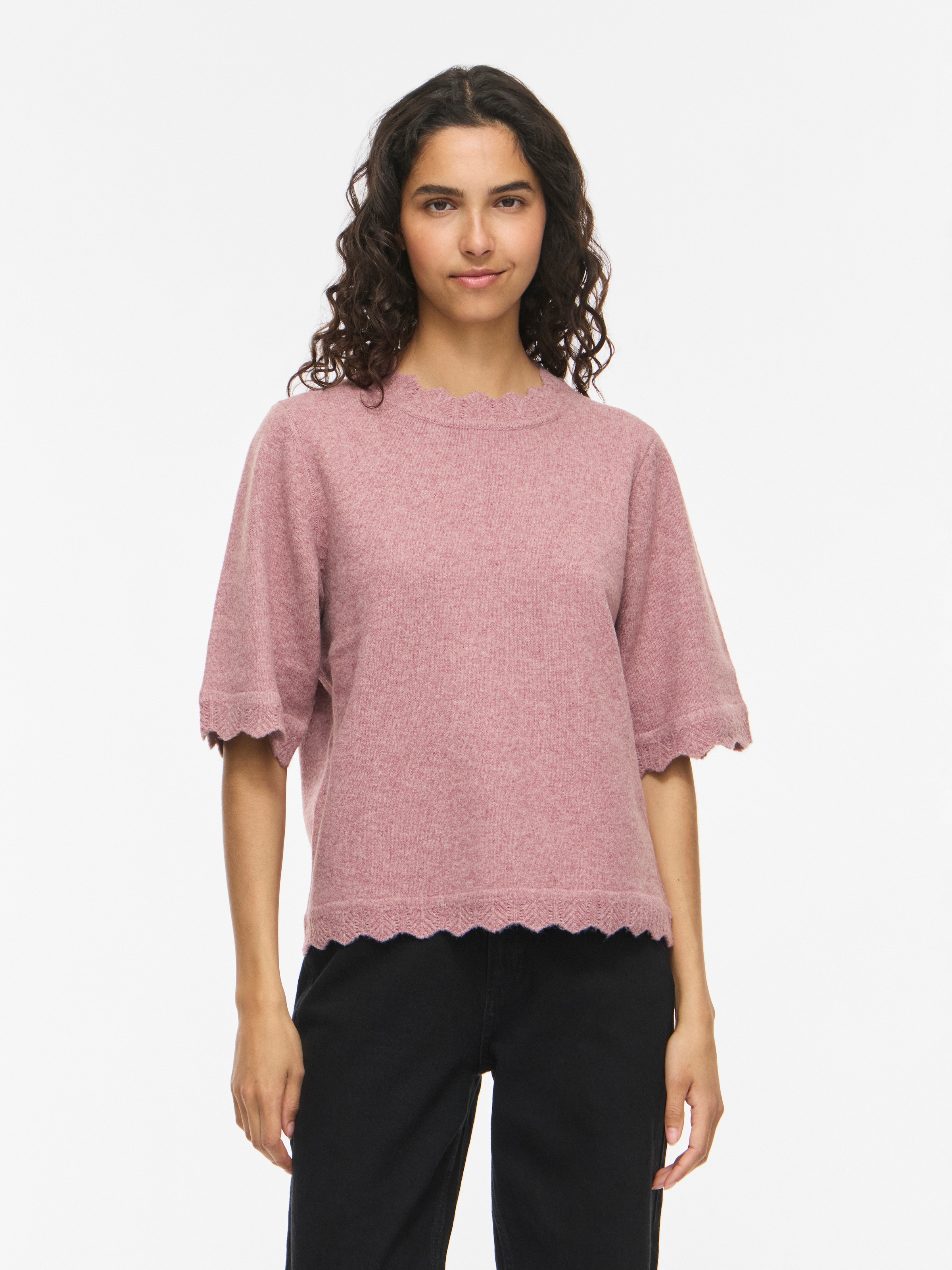 Vila Kurzarmpullover »VINIKOLINA O-NECK 2/4 KNIT TOP - NOOS« Materialmix, normal geschnitten