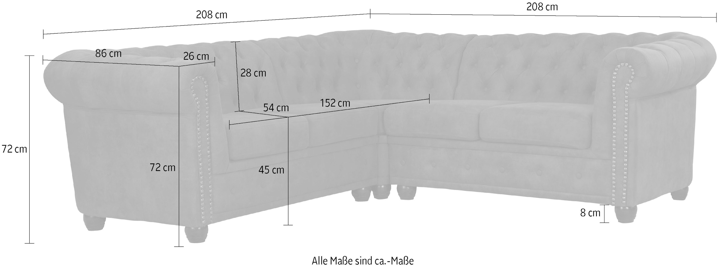 Home affaire Chesterfield-Sofa »Rysum L-Form« Chesterfield-Optik , gleichschenklig