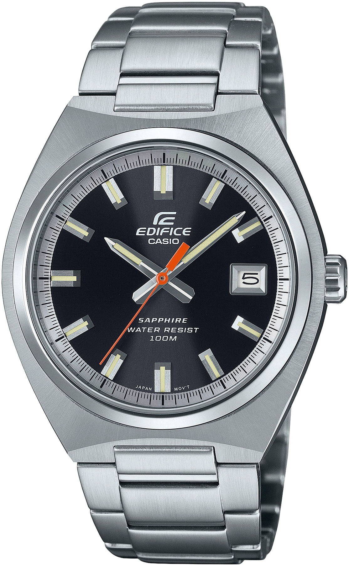 CASIO EDIFICE Quarzuhr Armbanduhr, Herrenuhr, Edelstahlarmband, analog, Tag, Neo-Display