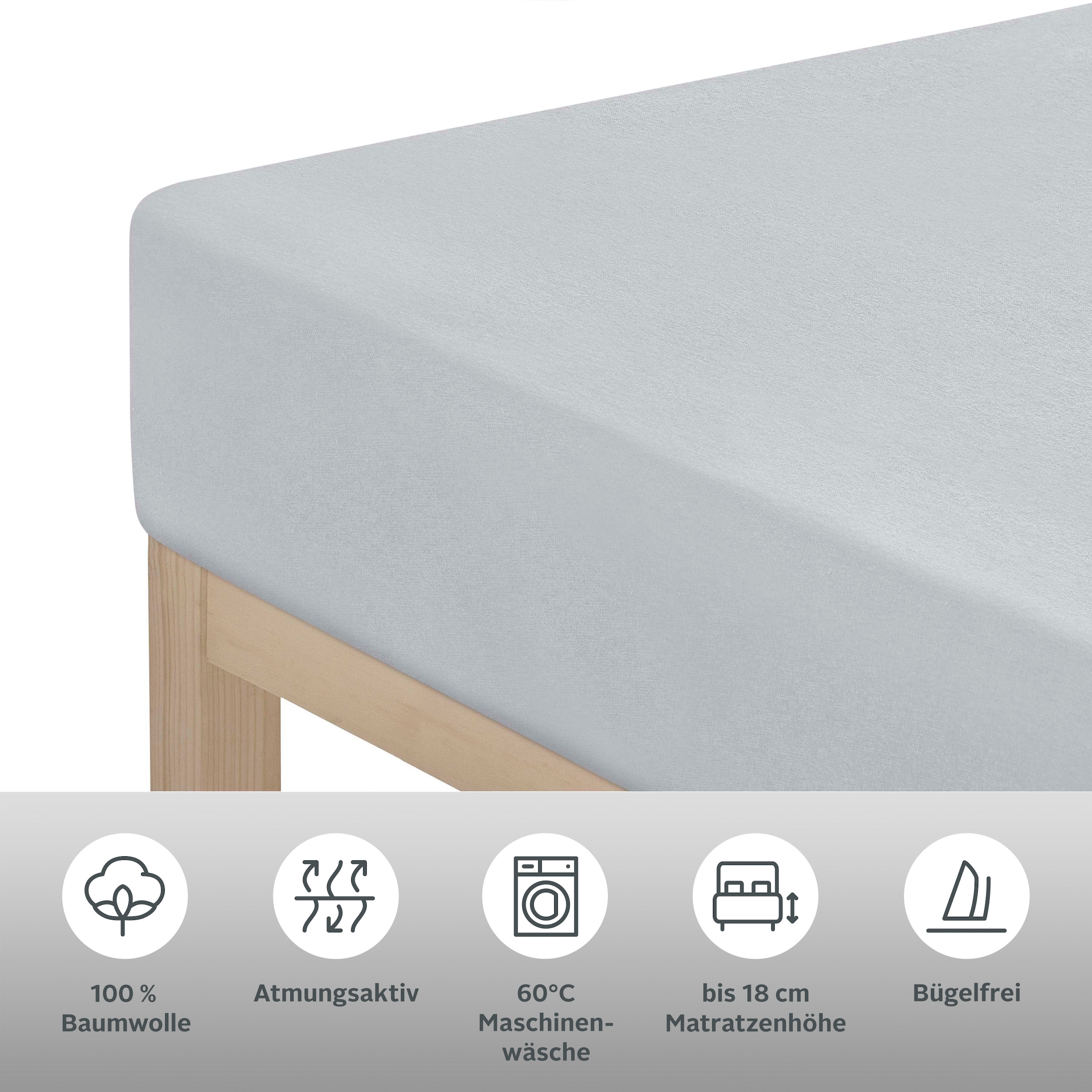 OTTO home Spannbettlaken »Physalis Basic und PREMIUM Qualität, 100% Baumwolle, Jersey und Biber« Bettlaken für Matratzen bis 18 cm Höhe, Spannbetttuch, Laken