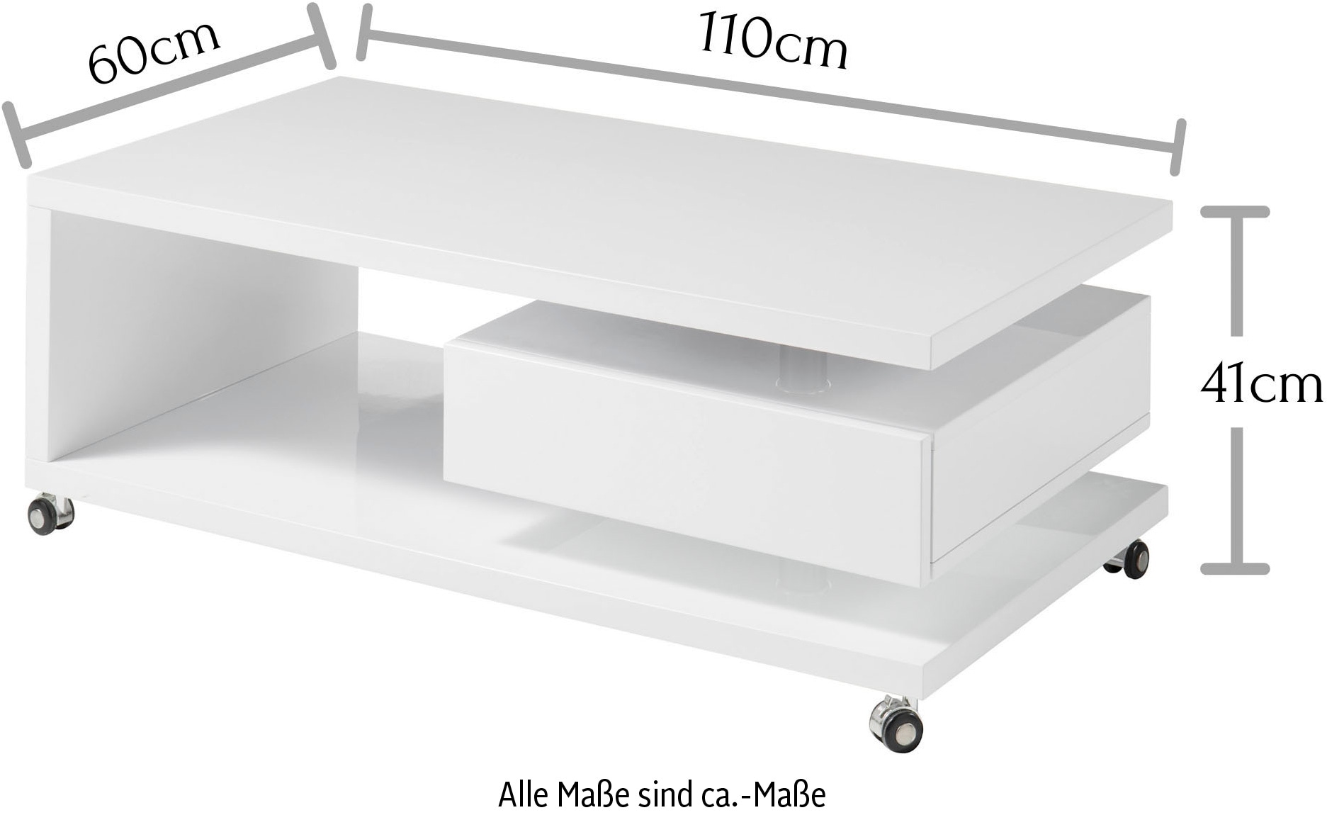 HBZ Couchtisch »Milan, TOPSELLER!«, (Tisch, Couchtisch), rollbar, Tisch in weiß Hochglanz