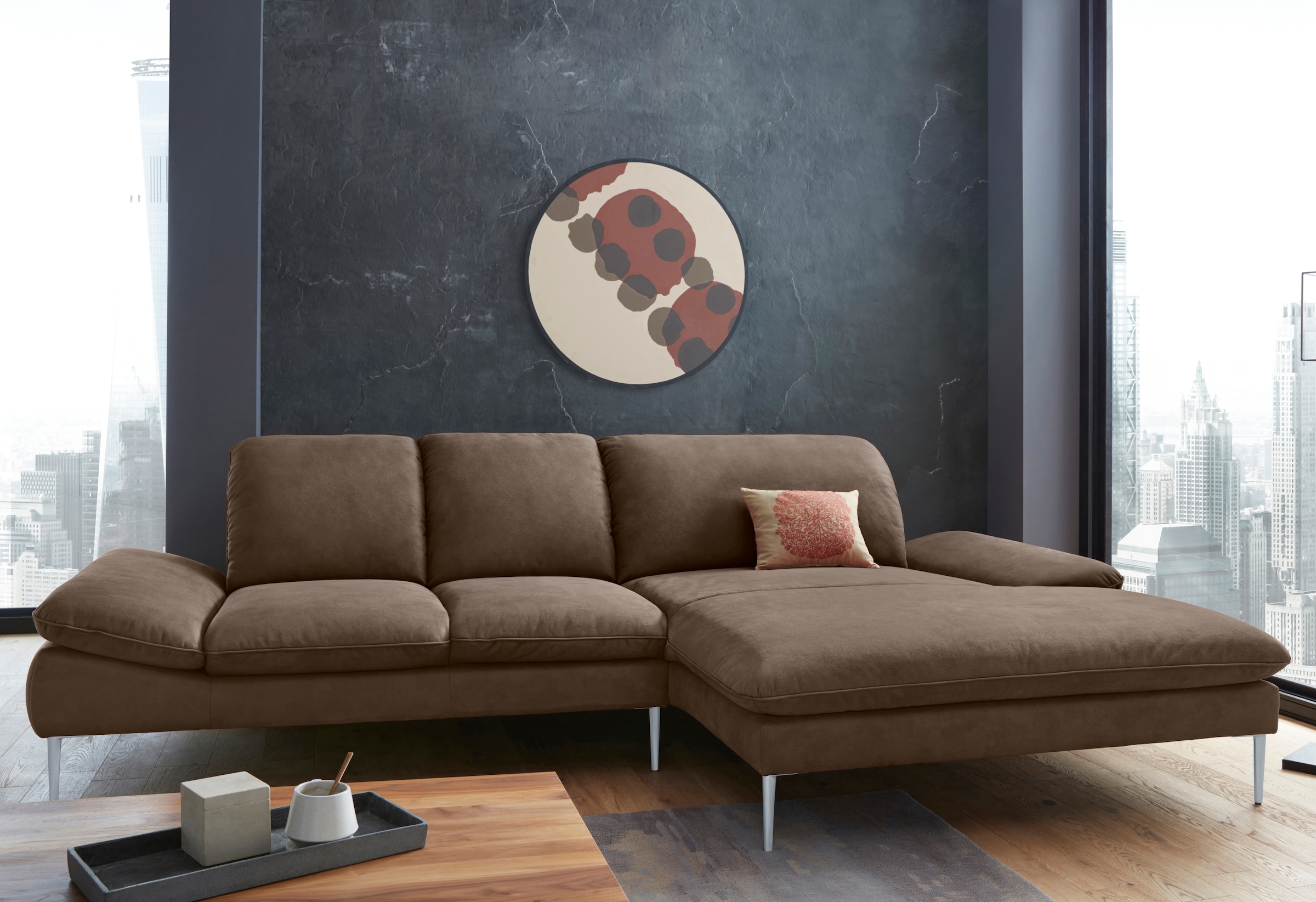 W.SCHILLIG Ecksofa »enjoy&MORE, Designsofa, elegant und bequem, L-Form« mit Sitztiefenverstellung, Füße silber matt, Breite 310 cm