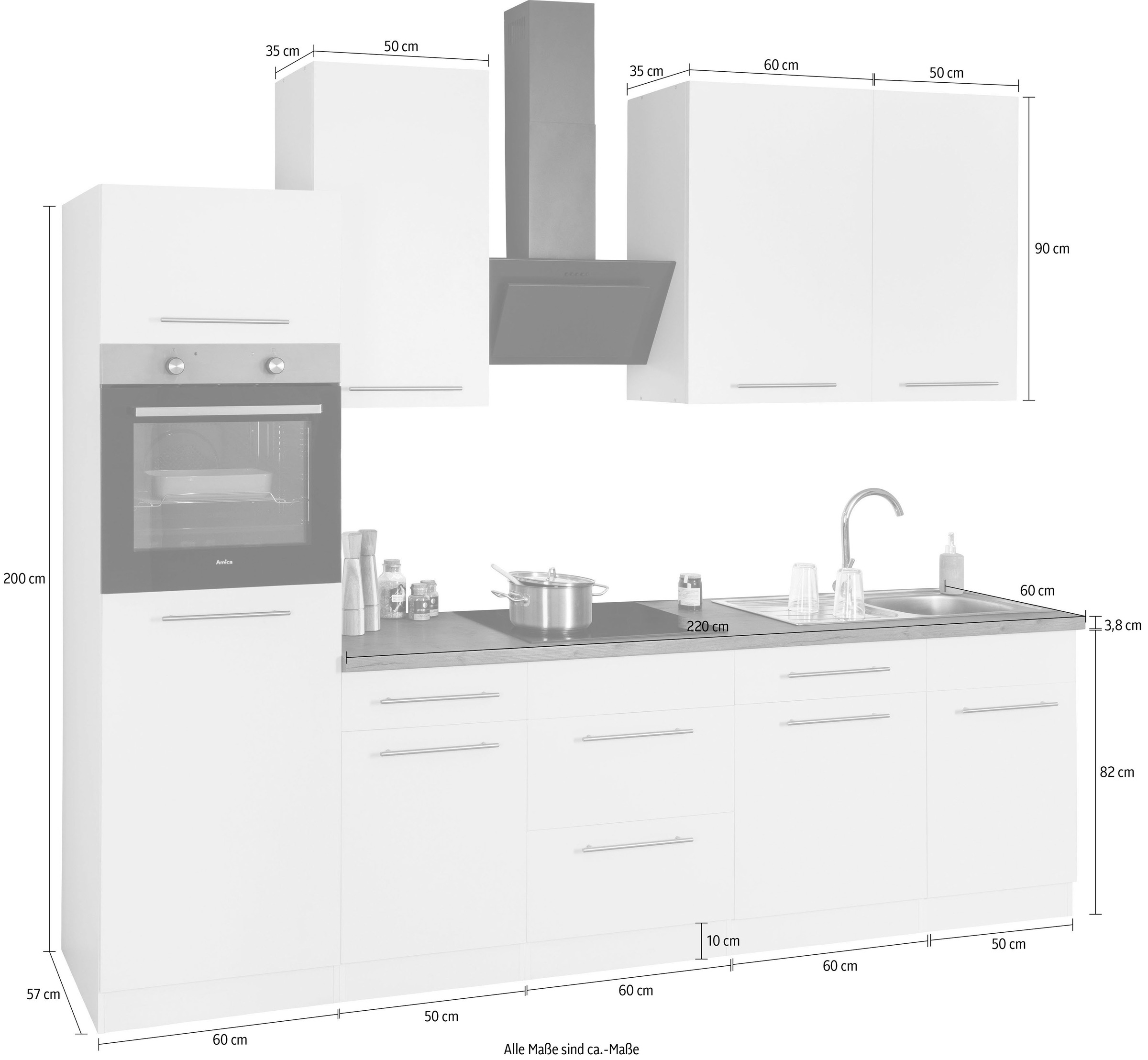 wiho Küchen Küchenzeile »Unna«, ohne E-Geräte, Breite 280 cm