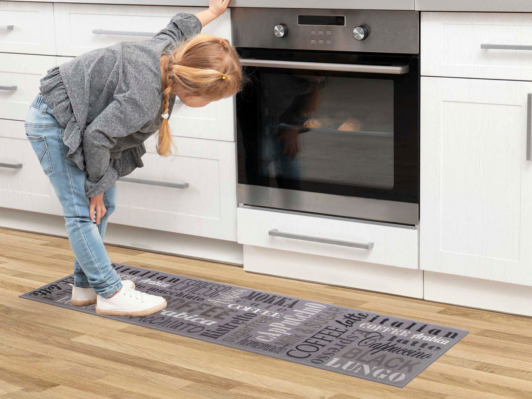 Primaflor-Ideen in Textil Küchenläufer »COFFEE, Made in Belgium«, rechteckig, 6,5 mm Höhe, mit Schriftzug, Größe 50x150 cm, rutschhemmend, waschbar, Küche