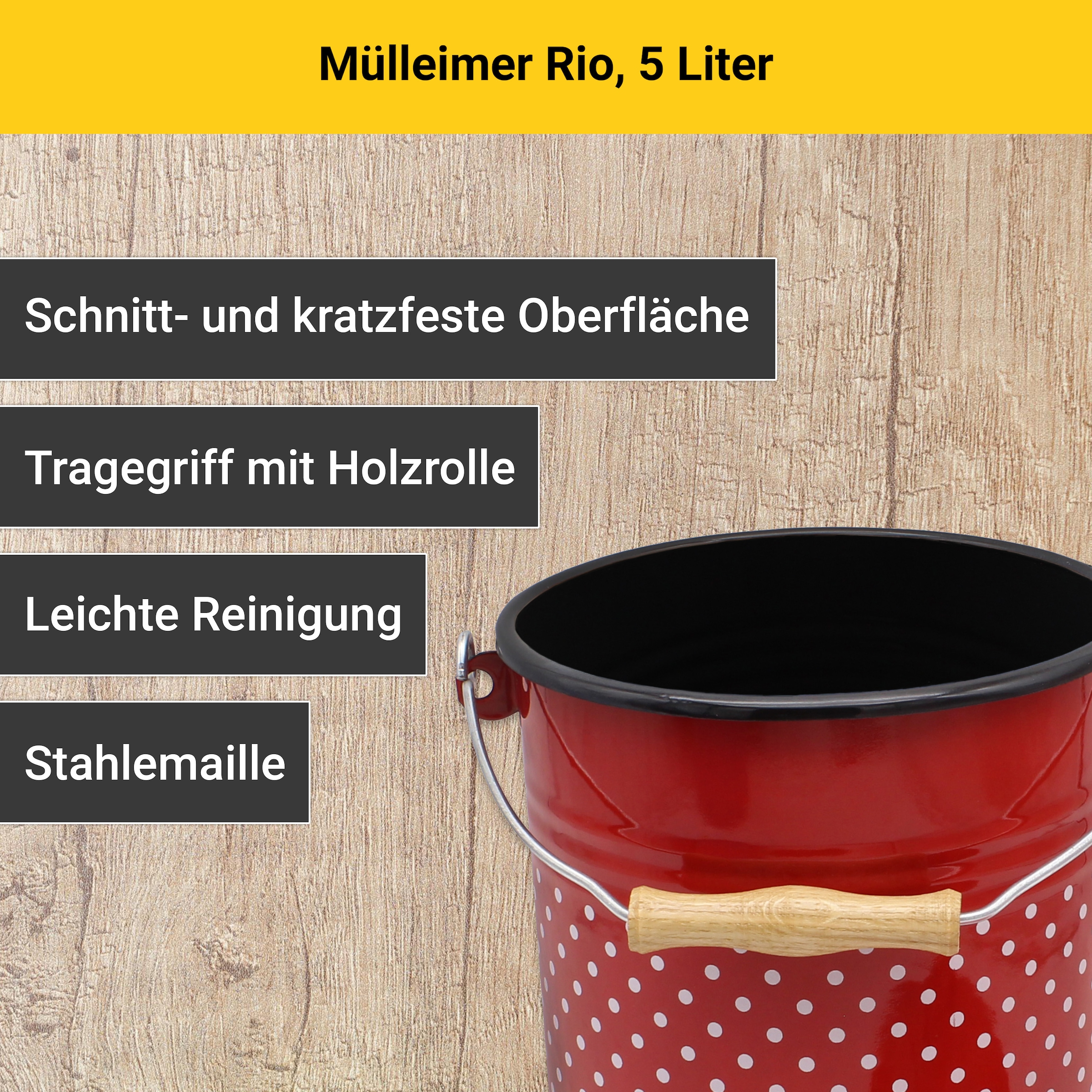Krüger Mülleimer »Emaille Mülleimer mit Deckel Serie Rio«, schnitt- / kratzfeste Oberfläche, bakterienabweisend, extrem langlebig