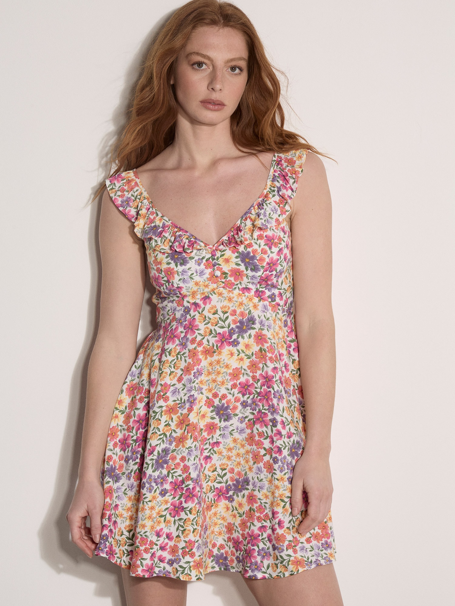 Apricot Minikleid »Minikleid« mit Blumenmuster und Rüschen