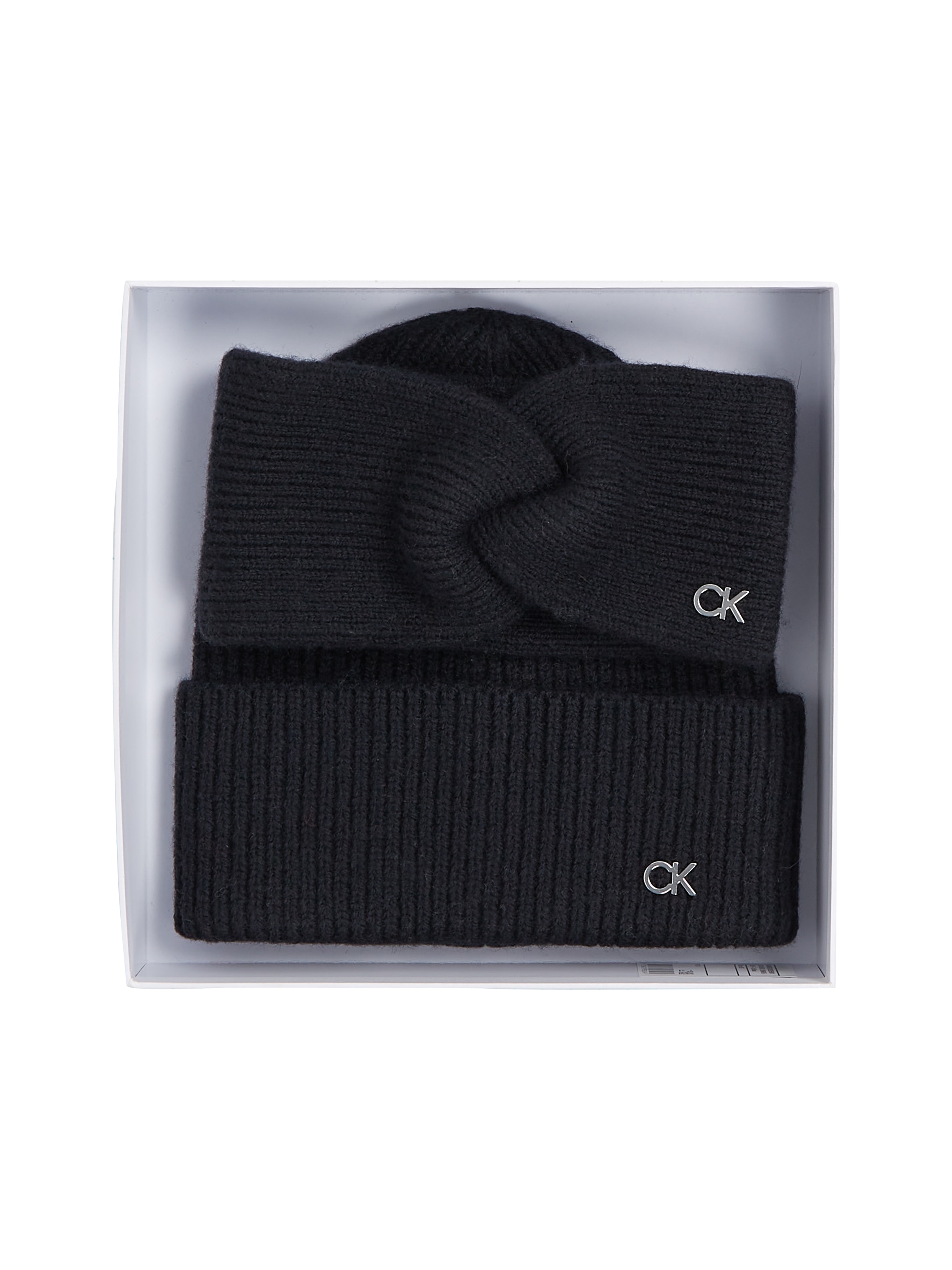 Calvin Klein Strickmütze »CK METAL BEANIE & HEADBAND«, mit Logozeichen