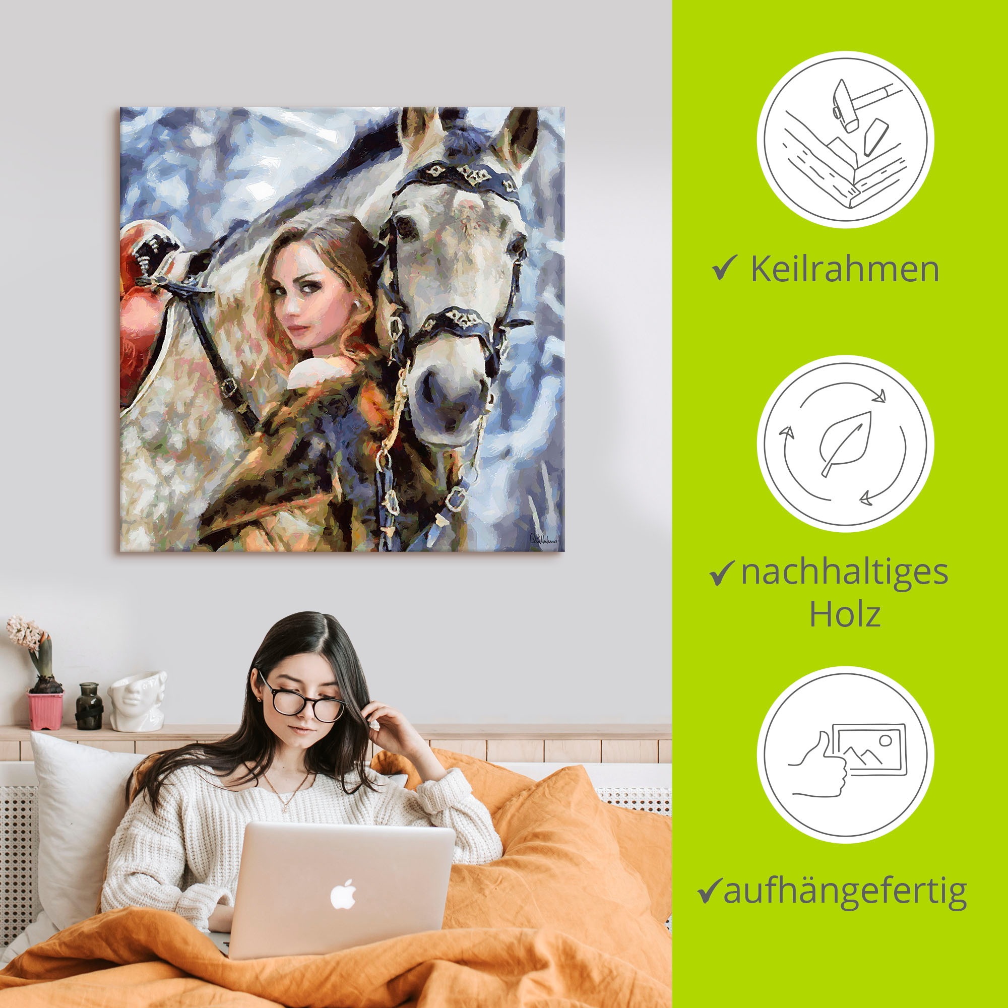 Artland Wandbild »Mädchen mit weißem Pferd«, Portrait, (1 St.), als Leinwandbild, Poster, Wandaufkleber in verschied. Größen
