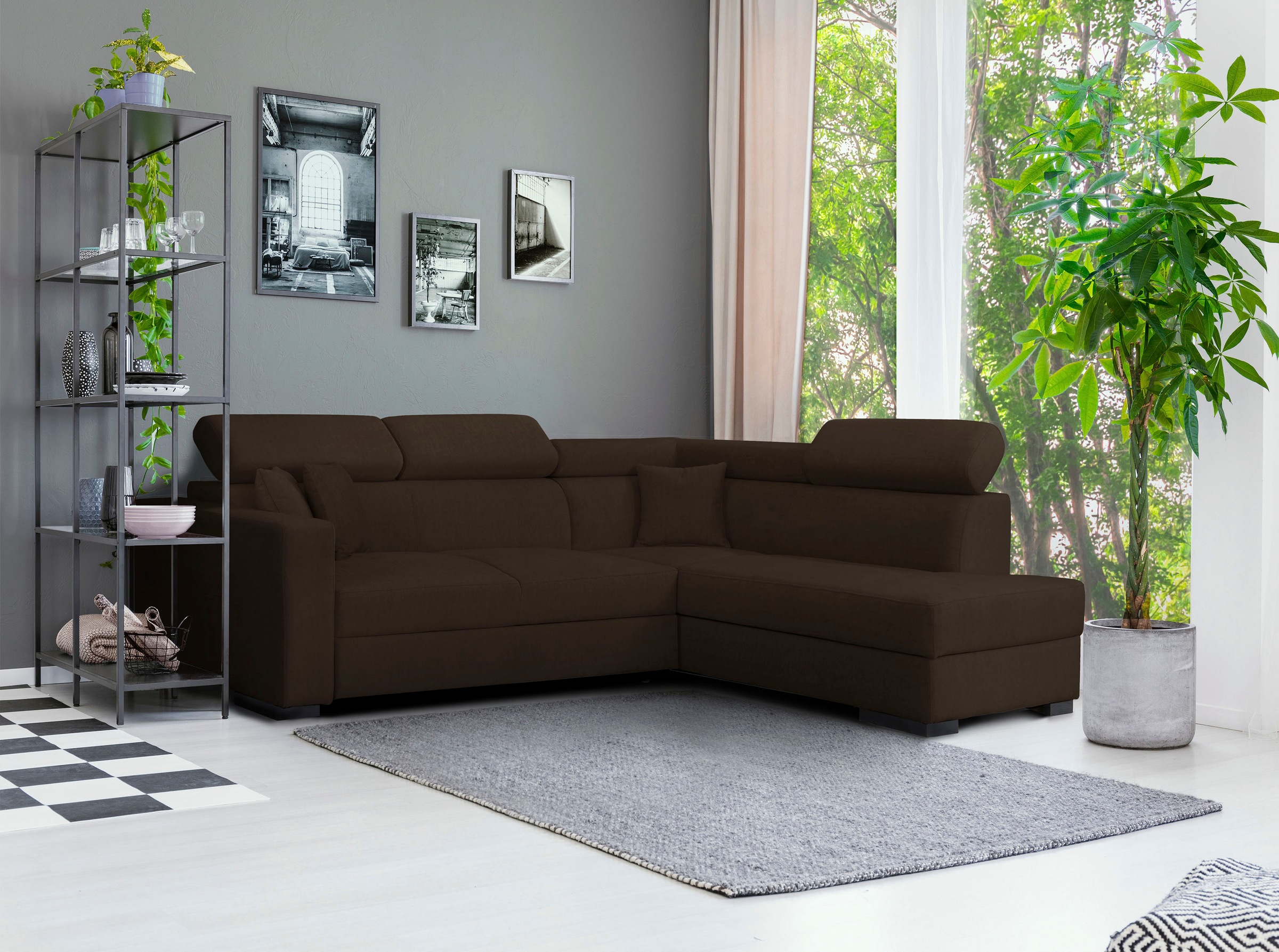 Home affaire Ecksofa »Tulio L-Form«, wahlweise mit Bettfunktion und Bettkasten, incl. 3 Zierkissen
