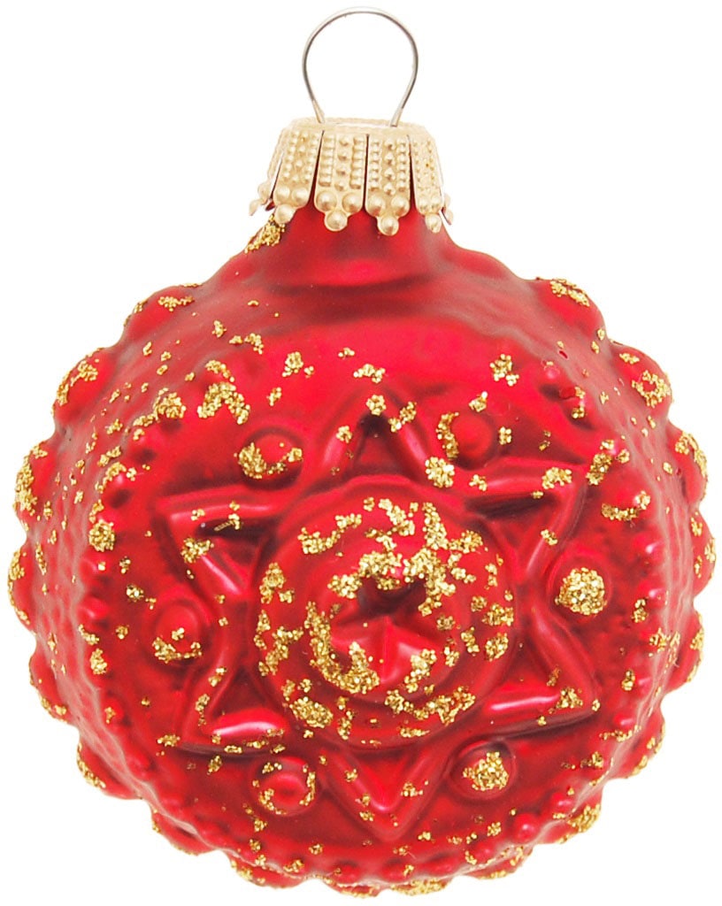 Krebs Glas Lauscha Christbaumschmuck »Glaskugelformen, Breite ca. 5 cm«, (Set, 4 tlg.), Weihnachtsdeko rot, Christbaumkugeln aus Glas, Weihnachtsbaumkugel