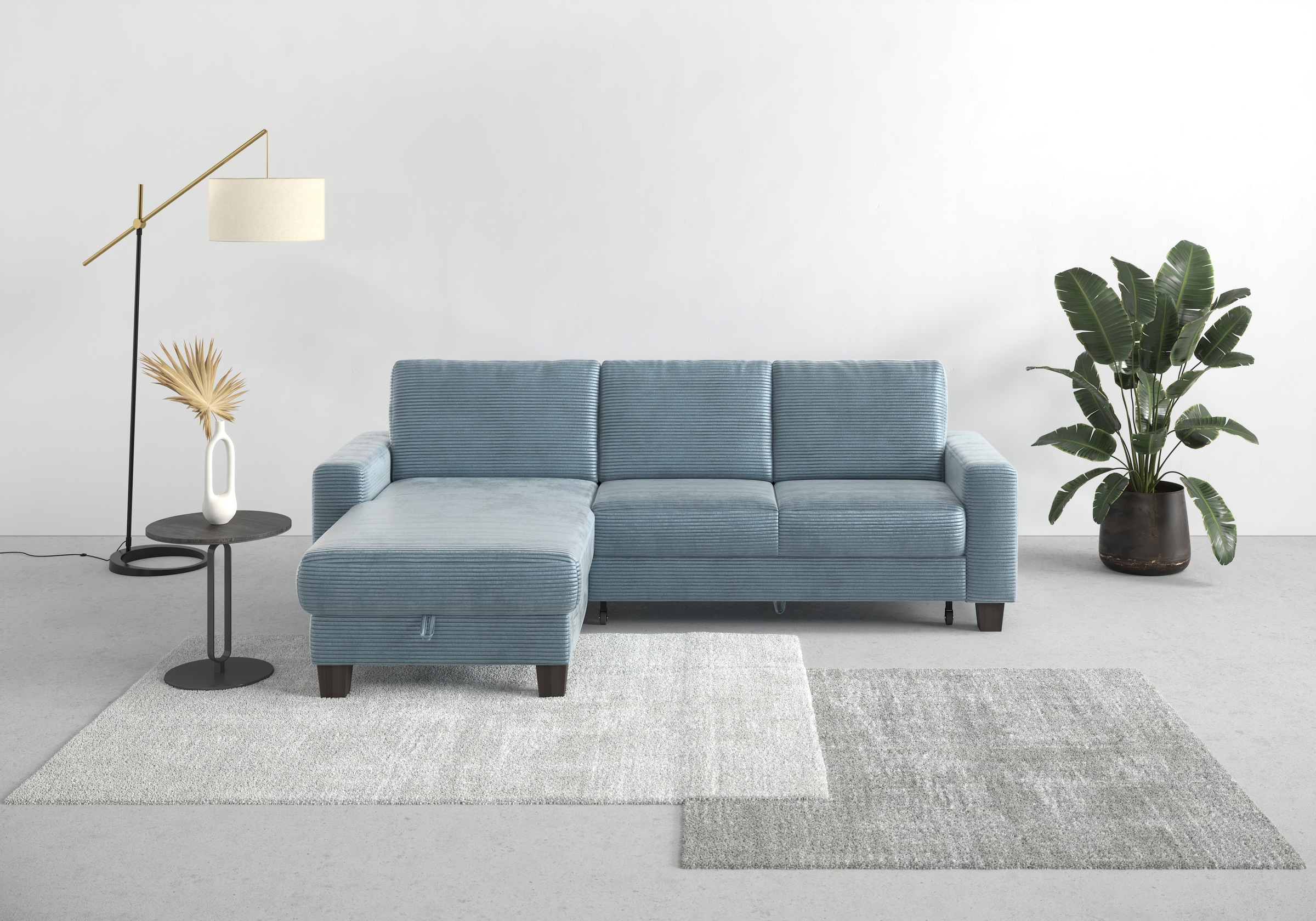 Home affaire Ecksofa »Summer L-Form«, mit Recamiere, mit oder ohne Bettfunktion und Bettkasten, Cord-Bezug