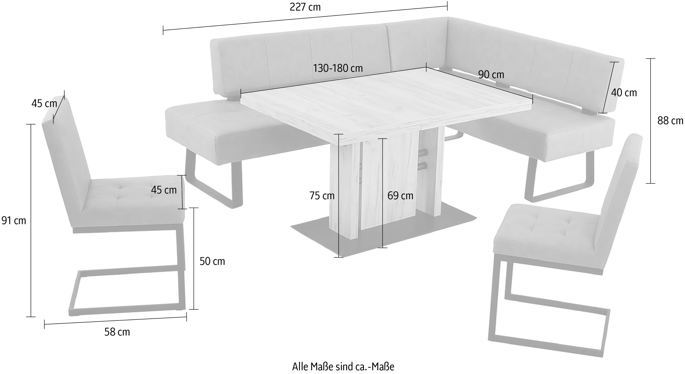 K+W Komfort & Wohnen Essgruppe »Spider II« 4 Stk. tlg. langer Schenkel wahweise in 2 Breiten, 2 Freischwinger, 1 Tisch