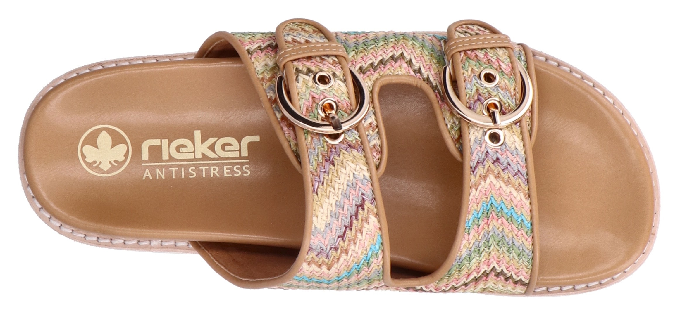 Rieker Pantolette, Sommerschuh, Strandschuh, Urlaubsschuh, Schlappen in Flecht-Optik