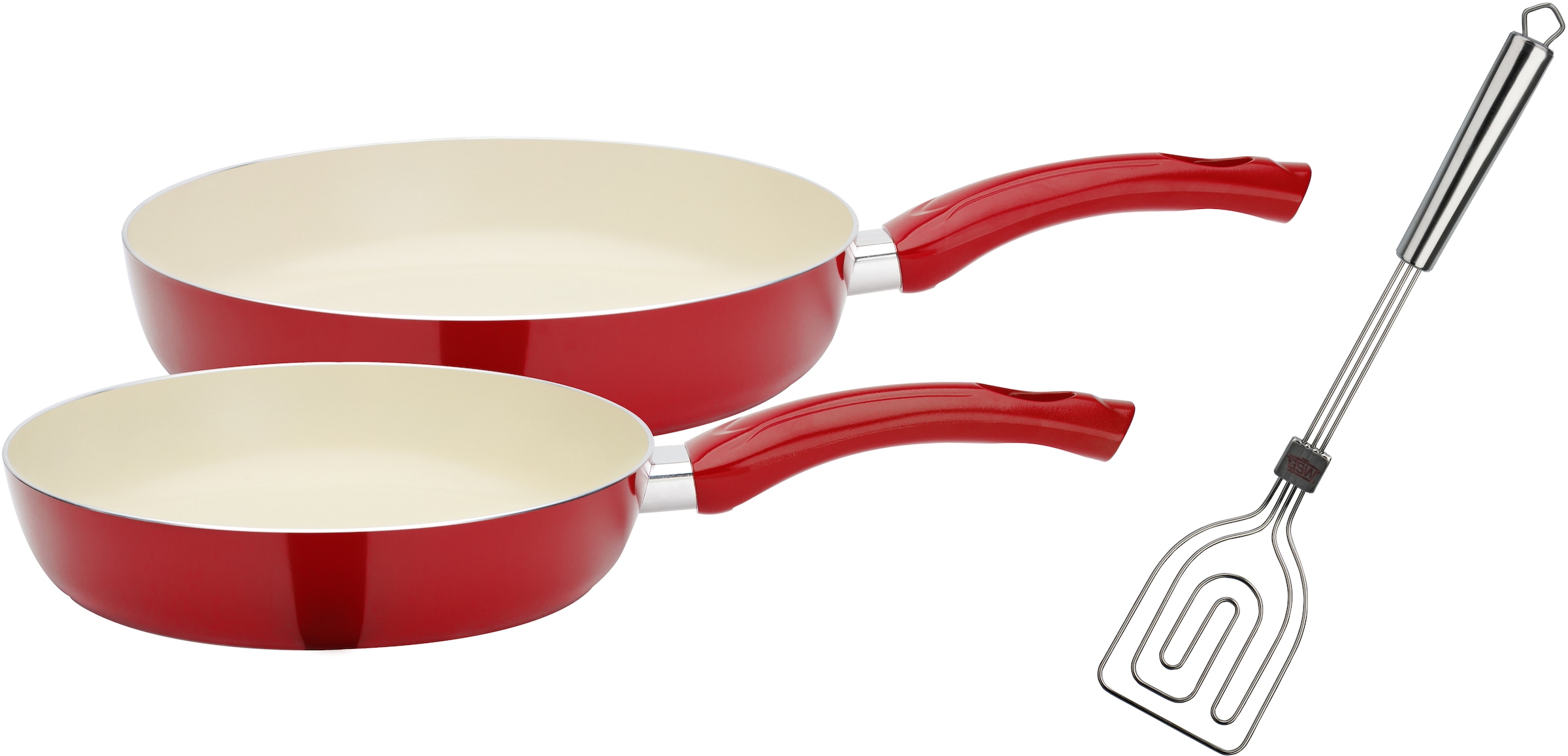 GSW Pfannen-Set "CERAMICA beige" Aluminium Set, 1x Bratpfanne Ø 20 cm, 1x Bratpfanne Ø 28 cm, 3 Stk. tlg. Induktion