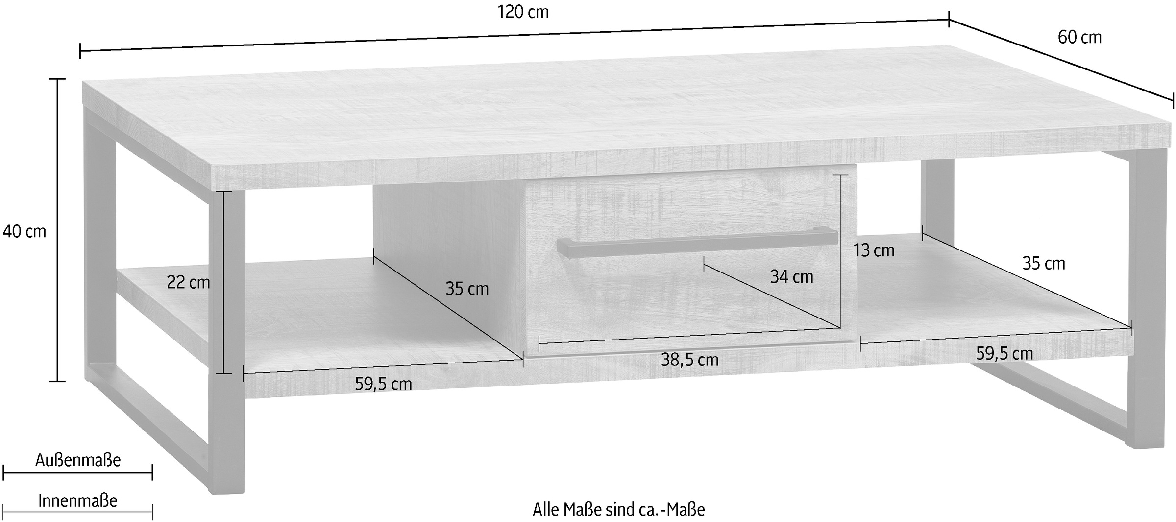 OMG Design Couchtisch »Carriba« 1 Stk. tlg. mit Schublade und Stauräumen