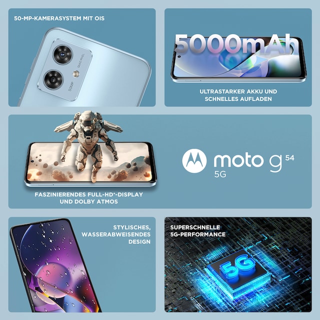 Motorola Smartphone »MOTOROLA moto g54«, mint grün, 16,51 cm/6,5 Zoll, 256 GB  Speicherplatz, 50 MP Kamera ➥ 3 Jahre XXL Garantie | UNIVERSAL