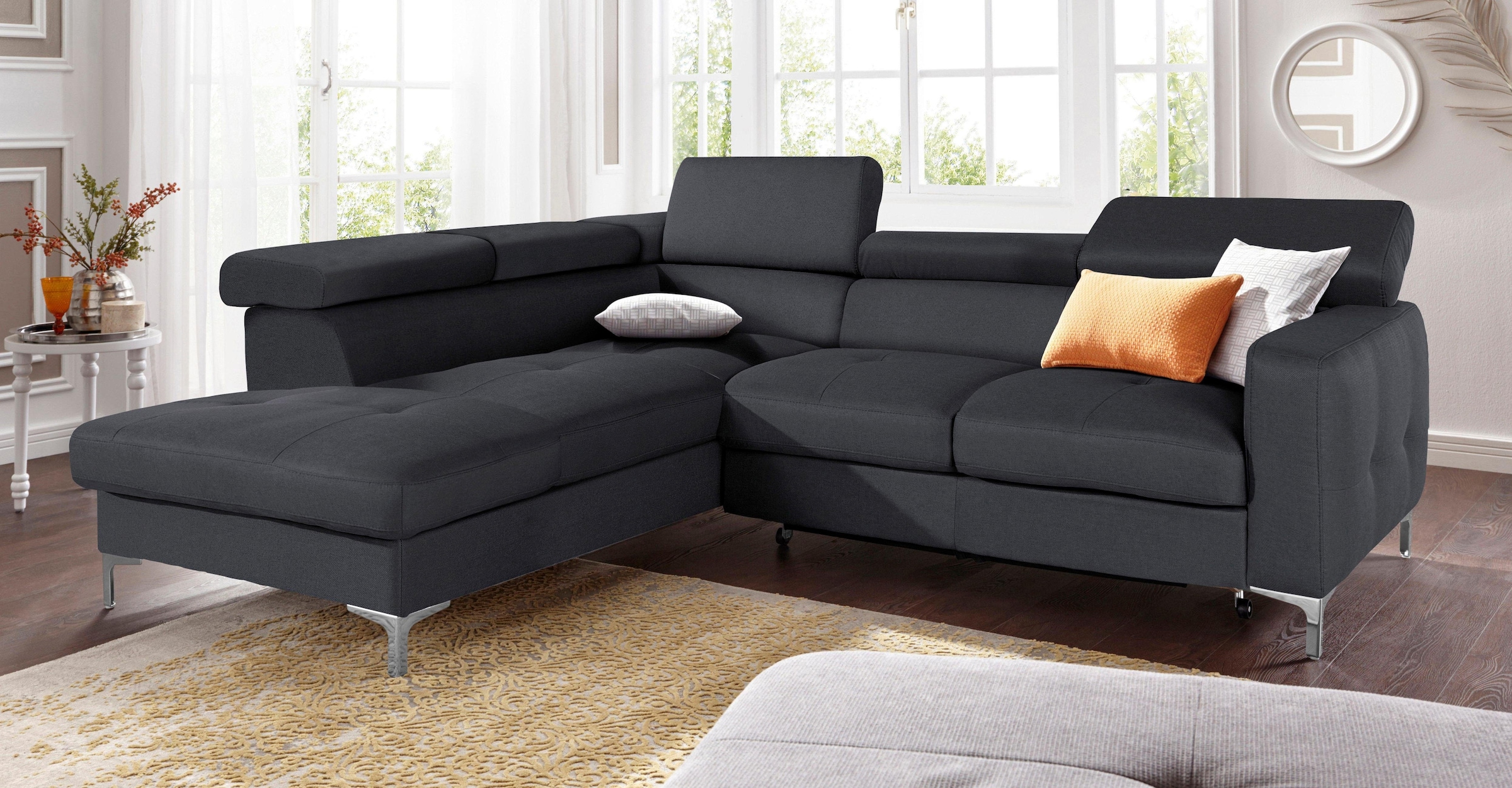 COTTA Polstergarnitur »Sammy L-Form«, (Set), Set bestehend aus: Ecksofa mit Kopfteilverstellung & Hocker