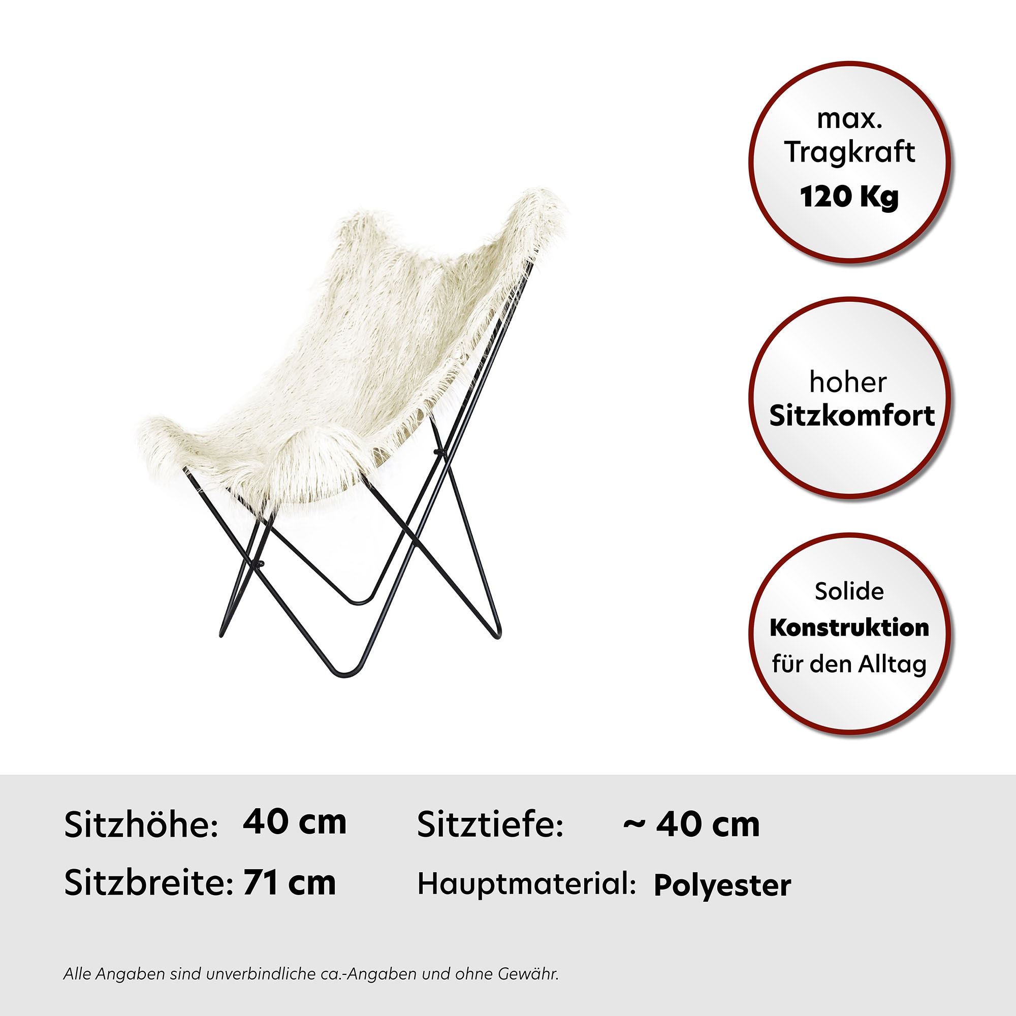 Kayoom Stuhl »Schmetterling-Stuhl Lynn 110, weicher Bezug aus Kunstfell« () 1 Stk.weicher Bezug aus Kunstfell, teilweise handgefertigt
