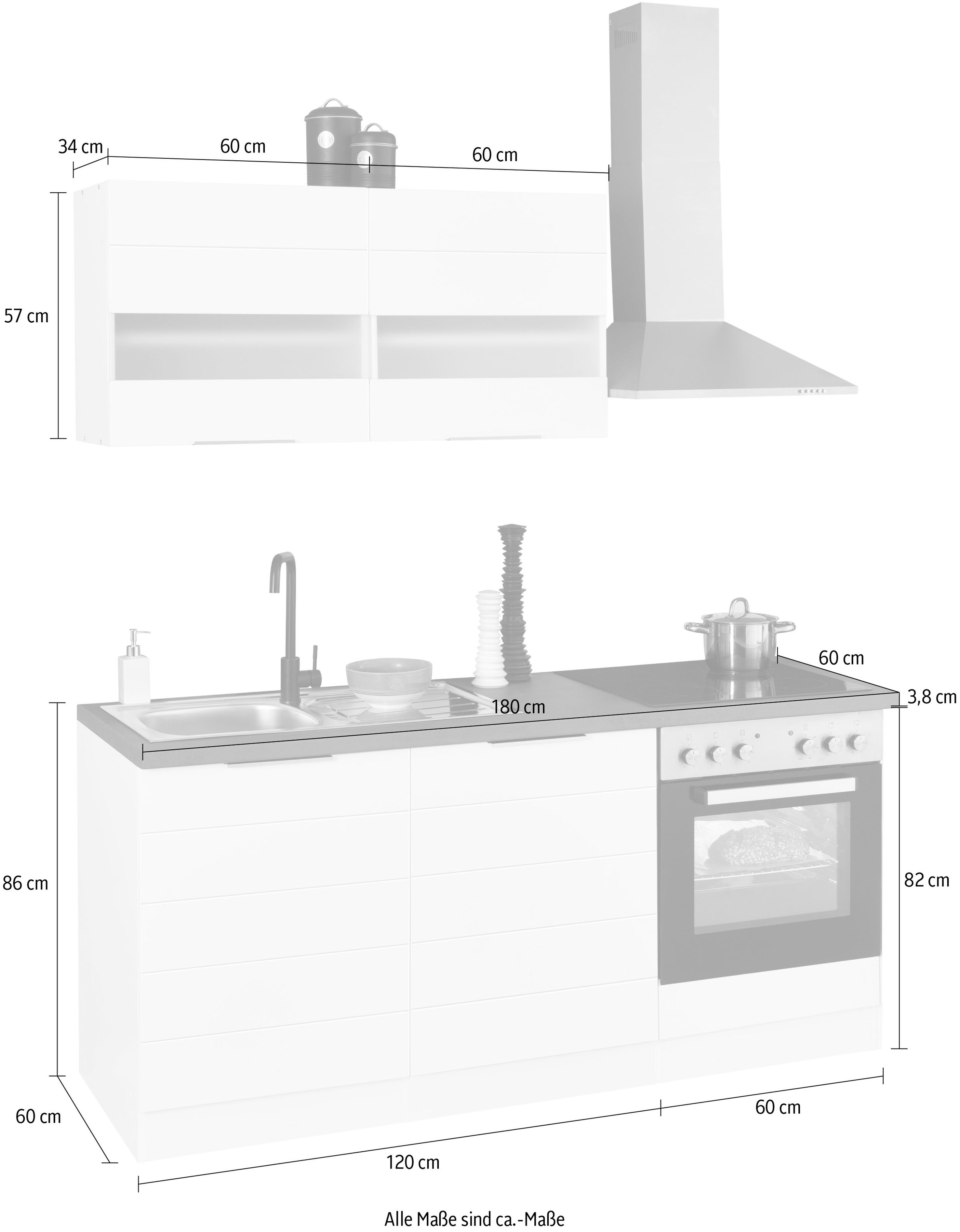 HELD MÖBEL wahlweise MDF-Fronten Küche breit, cm »Luhe«, mit bestellen E-Geräten, Raten ohne 180 oder auf gefräste