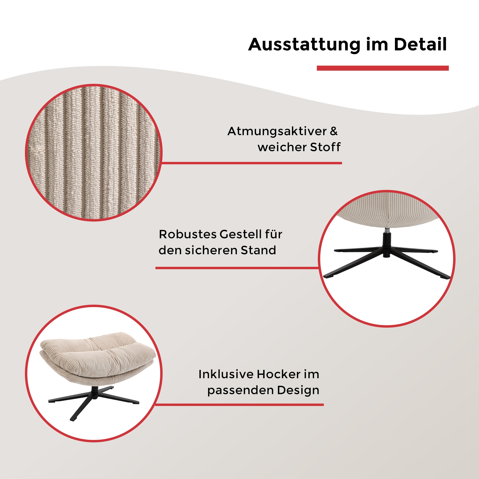Duo Collection Relaxsessel »Porto« 360° drehbar, doppelte Polsterung, mit Hocker, bis 115 kg belastbar