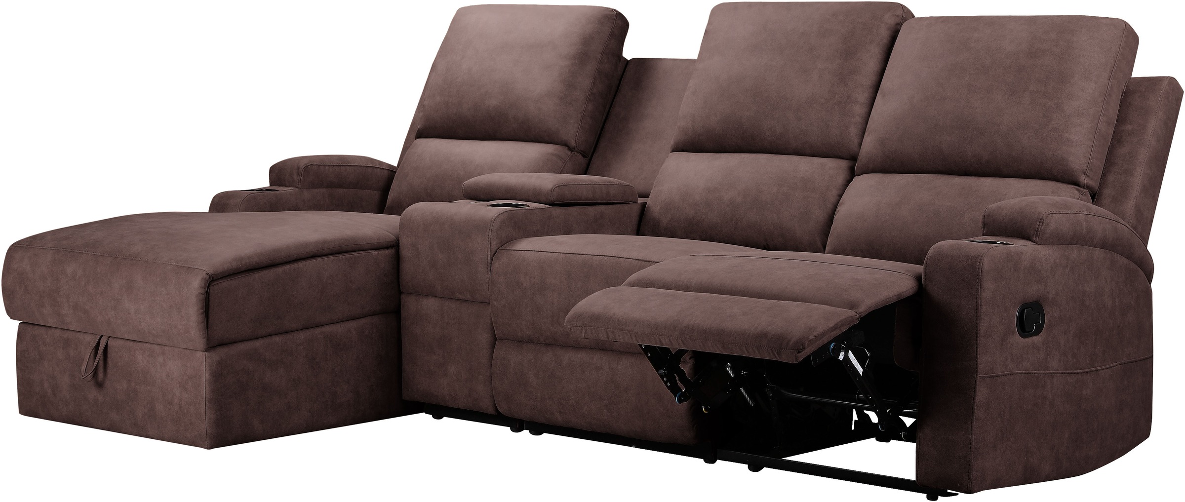 Home affaire Ecksofa »NAPORI Multimediasofa, 3er Kinosessel XXL, L-Form, 3 Bezugsstoffe«, Kinosofa mit Relaxfunktion, Getränkehalter, Staufach und Staukasten