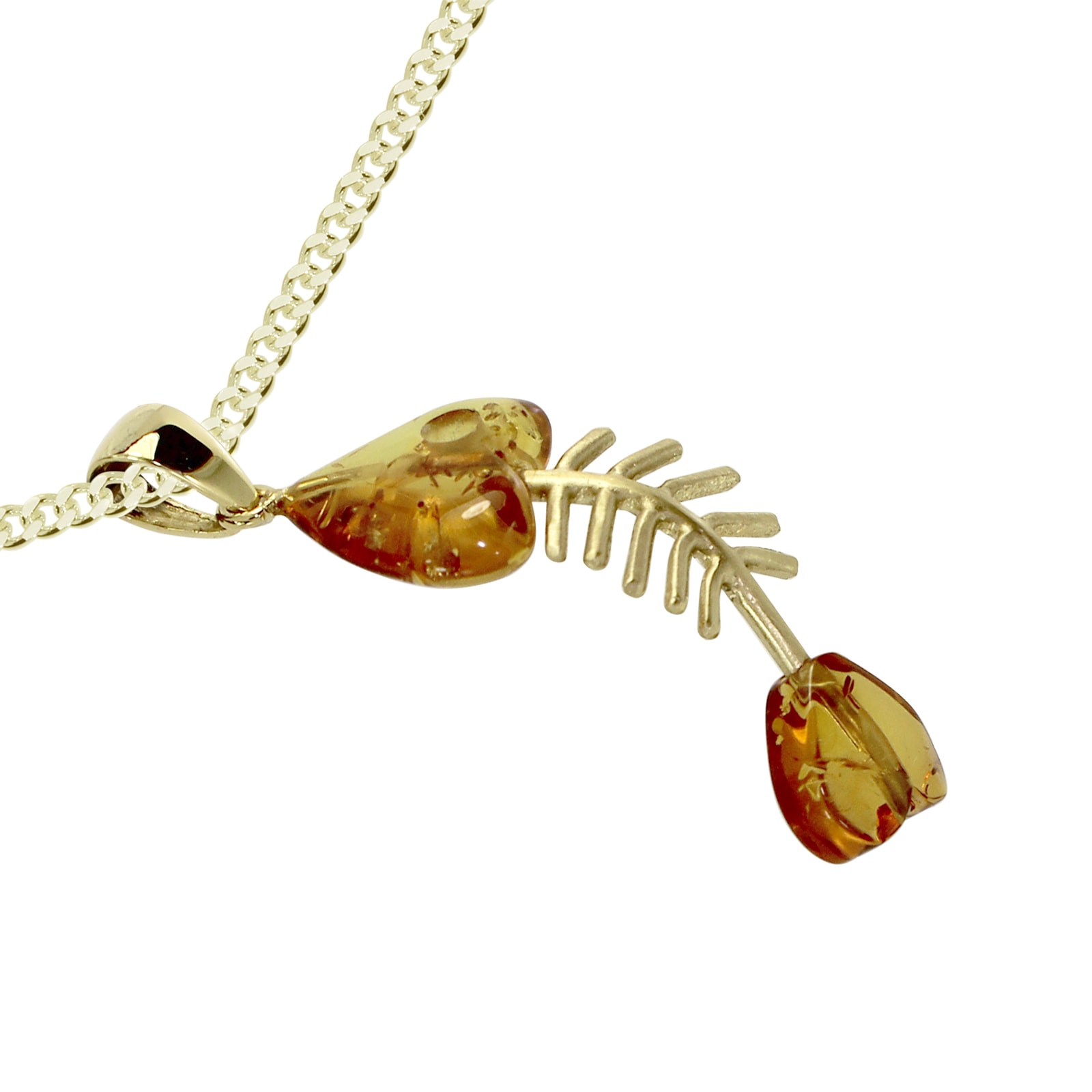 OSTSEE-SCHMUCK Kette und Anhänger Set »- Fisch 35 mm - Gold 333/000 - Bernstein« ()