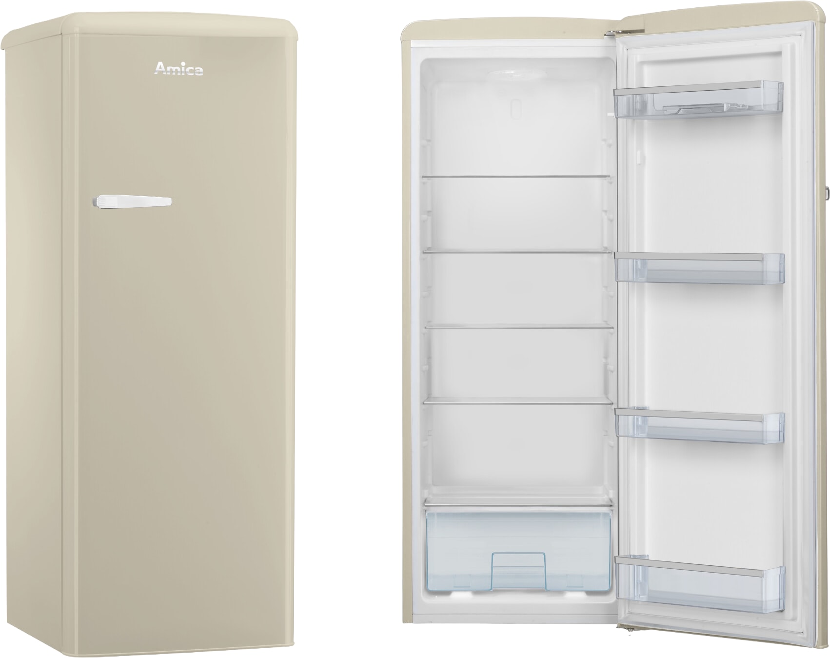 Amica Vollraumkühlschrank Retro »VKSR 354 155 B« 144 cm hoch 55 cm breit Viel Raum für Frische – leise, hell und flexibel sortiert