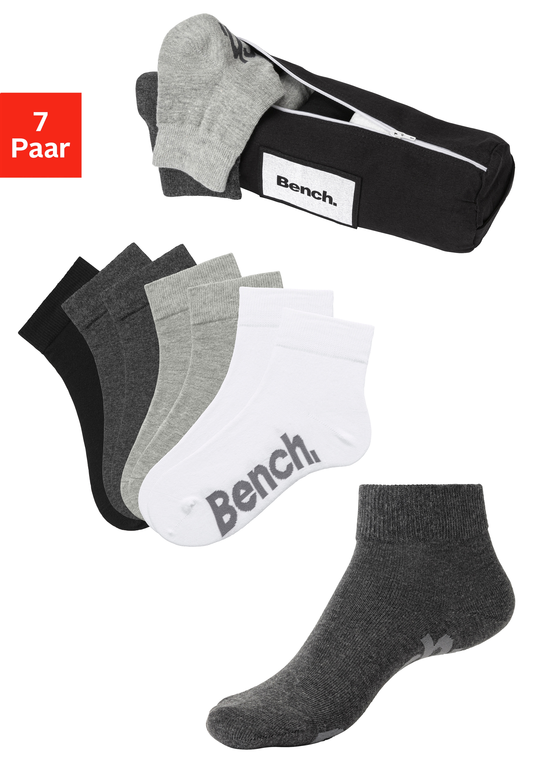 Bench. Kurzsocken, (Federtasche, 7 Paar), in ansprechendem Mäppchen mit Reißverschluss