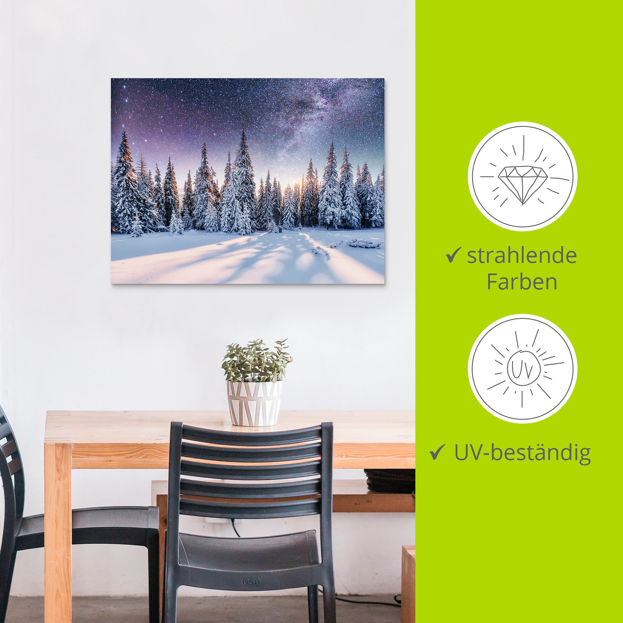 Artland Wandbild »Tannenwald im Schnee vorm Sternenhimmel«, Berge & Alpenbilder, (1 St.), als Alubild, Outdoorbild, Leinwandbild, Poster in verschied. Größen