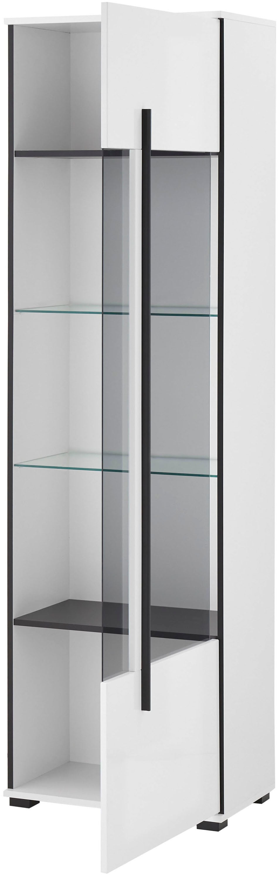 INOSIGN Vitrine »Cantara, Vitrinenschrank in Eiche Evoke oder weiß, Standvitrine«, schwarzer Stangengriff, ausreichend Stauraum, vielseitig einsetzbar
