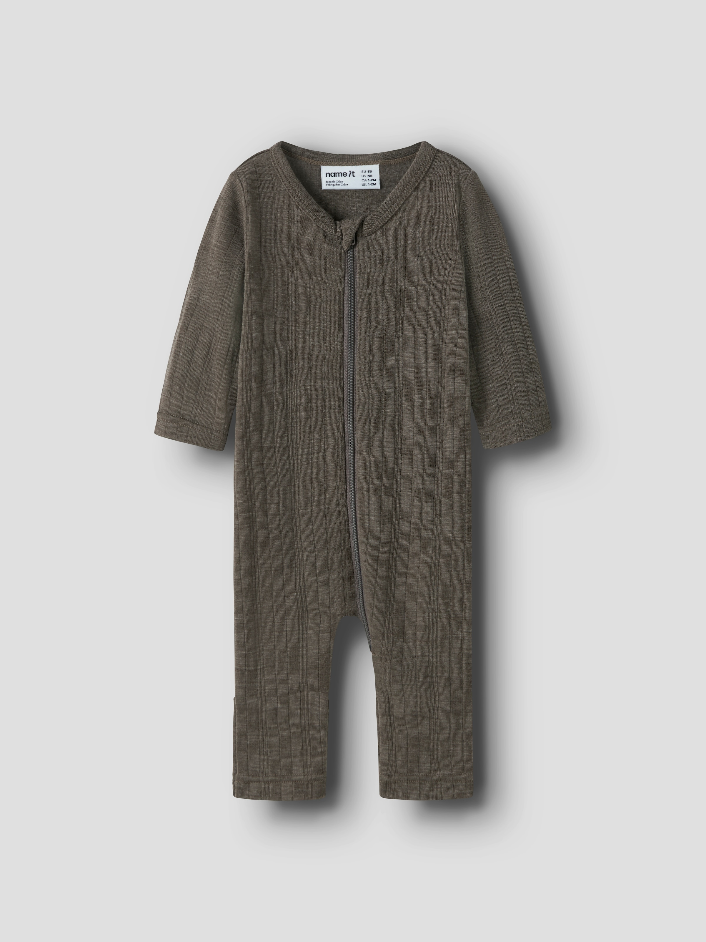 Name It Schlafanzug »NBMWANG WOOL NEEDLE NIGHTSUIT SOLID NOOS« aus Wolle, Regular Fit, mit Reißverschluss und Kinnschutz, für Babys