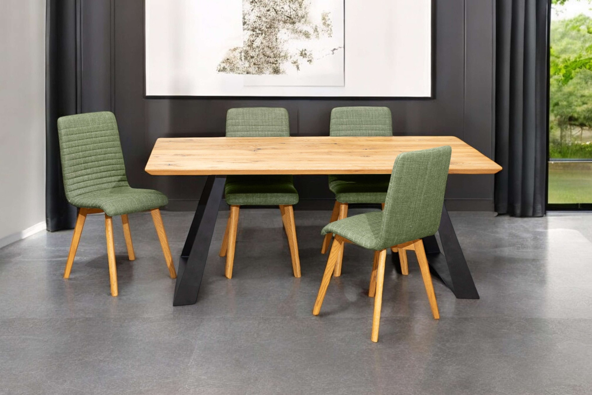 Home affaire Essgruppe »Arosa Sitzgruppe für Küchen, Esstisch mit 4 Polsterstühlen, 5-tlg«, (Set, 5 tlg., 5-tlg), Stuhlbeine in Eiche Natur oder Buche Schwarz, Tisch 180 cm, U-Gestell