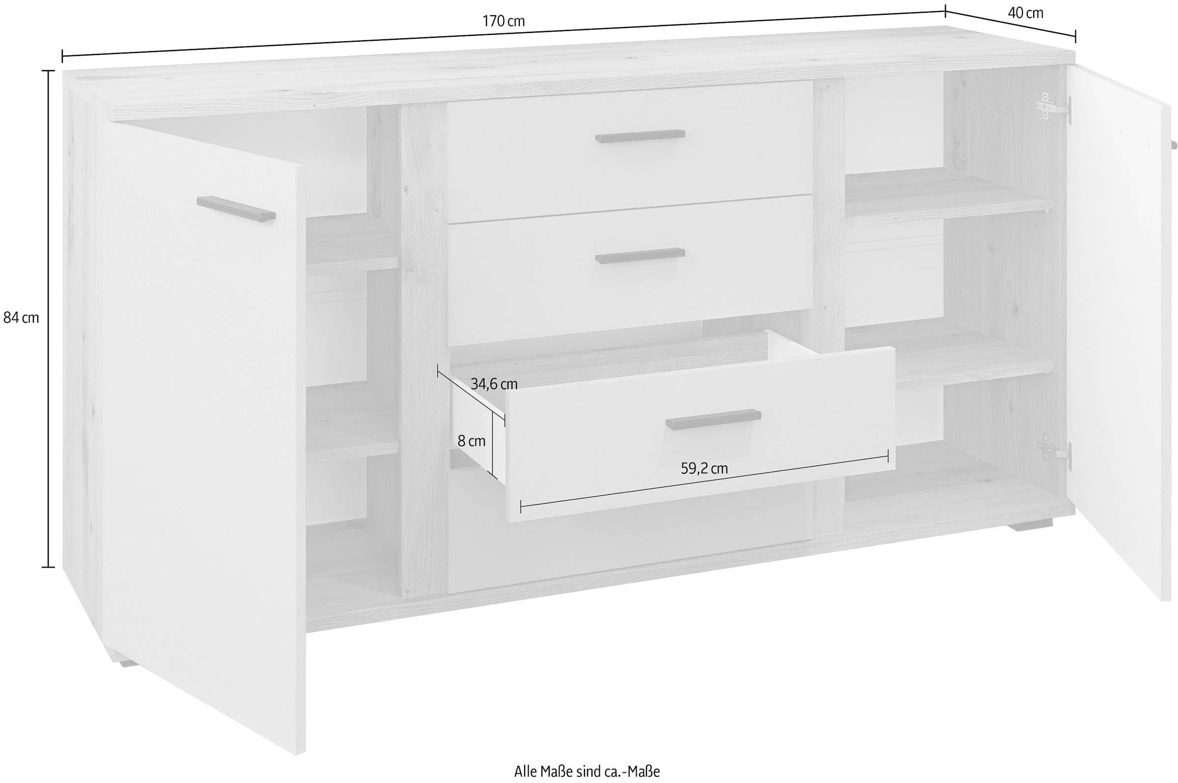 HBZ Sideboard »Kanada, BxHxT 170x84x40 cm« 1 Stk. tlg. Breite 170cm, Unterflurauszug, Melaminbeschichtung