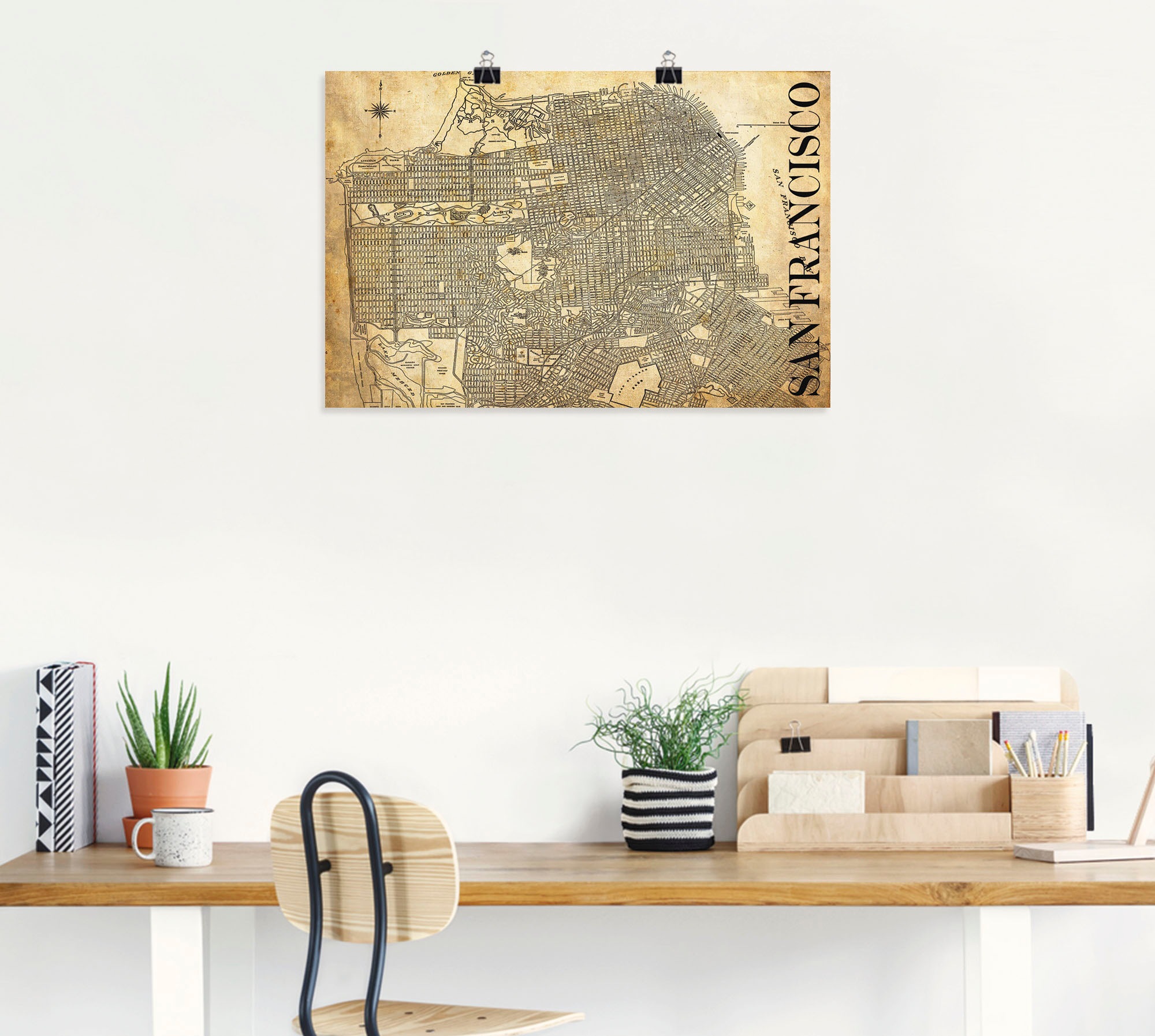 Artland Wandbild »San Francisco Karte Straßen Karte Sepia«, Amerika, (1 St.), als Alubild, Leinwandbild, Wandaufkleber oder Poster in versch. Größen