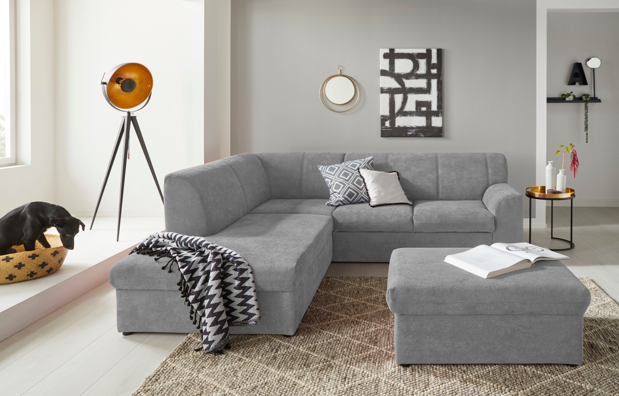 DOMO collection Ecksofa »Topper zeitlos elegant, kompakte Stellmaße, OTTOs Choice, L-Form«, mit Ottomane, wahlweise mit Schlaffunktion
