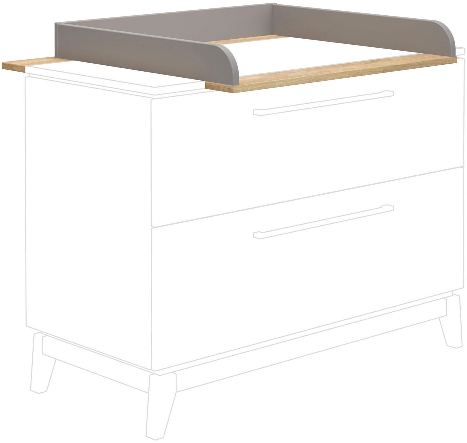 PAIDI Wickelaufsatz »STIENE in Beige oder Grau, zur Erweiterung der Kommode« B/H/T ca. 123/12/80cm,  Wickelauflage mit Eiche Massivholz und gerundeten Kanten