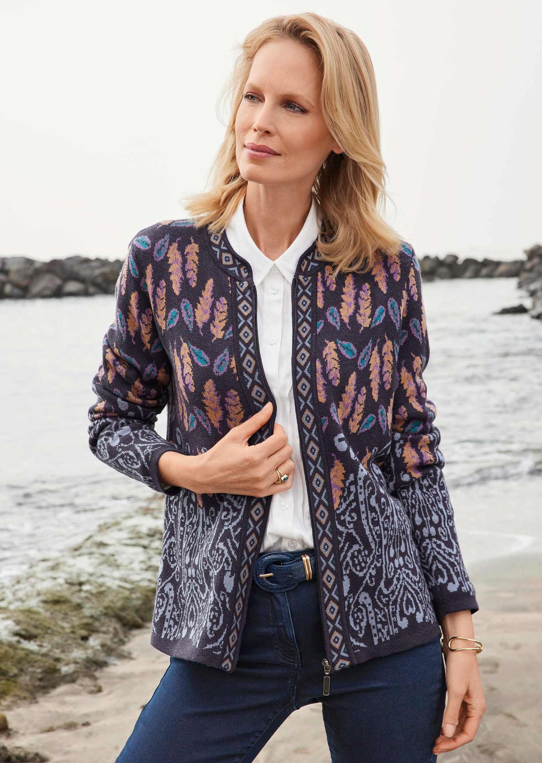 GOLDNER Strickjacke »Langarm Jacquardjacke, Paisley-Muster« Ohne