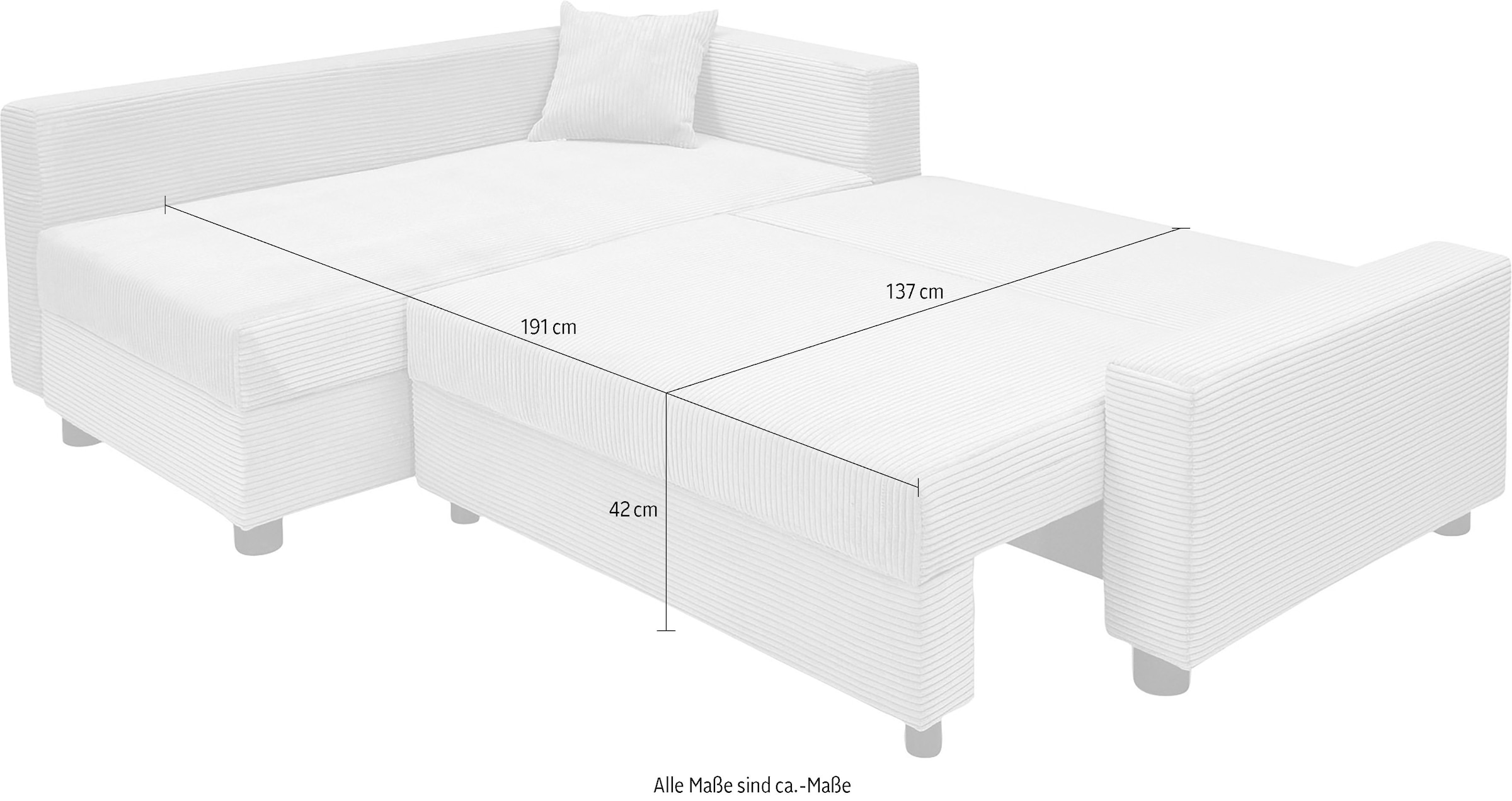 COLLECTION AB Ecksofa »Parma L-Form«, mit Schlaffunktion und Bettkasten, inklusive Kissen, Bonellfederkern