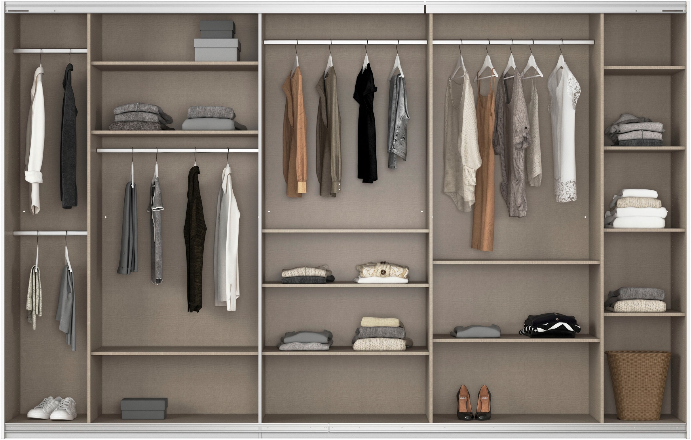 rauch Schwebetürenschrank »Kleiderschrank Schrank Garderobe AGORDO mit Dekor- oder Hochglanzfront«, (in zwei Griff-Farben), durchdachte Innenausstattung, in 4 Breiten und 2 Höhen MADE IN GERMANY